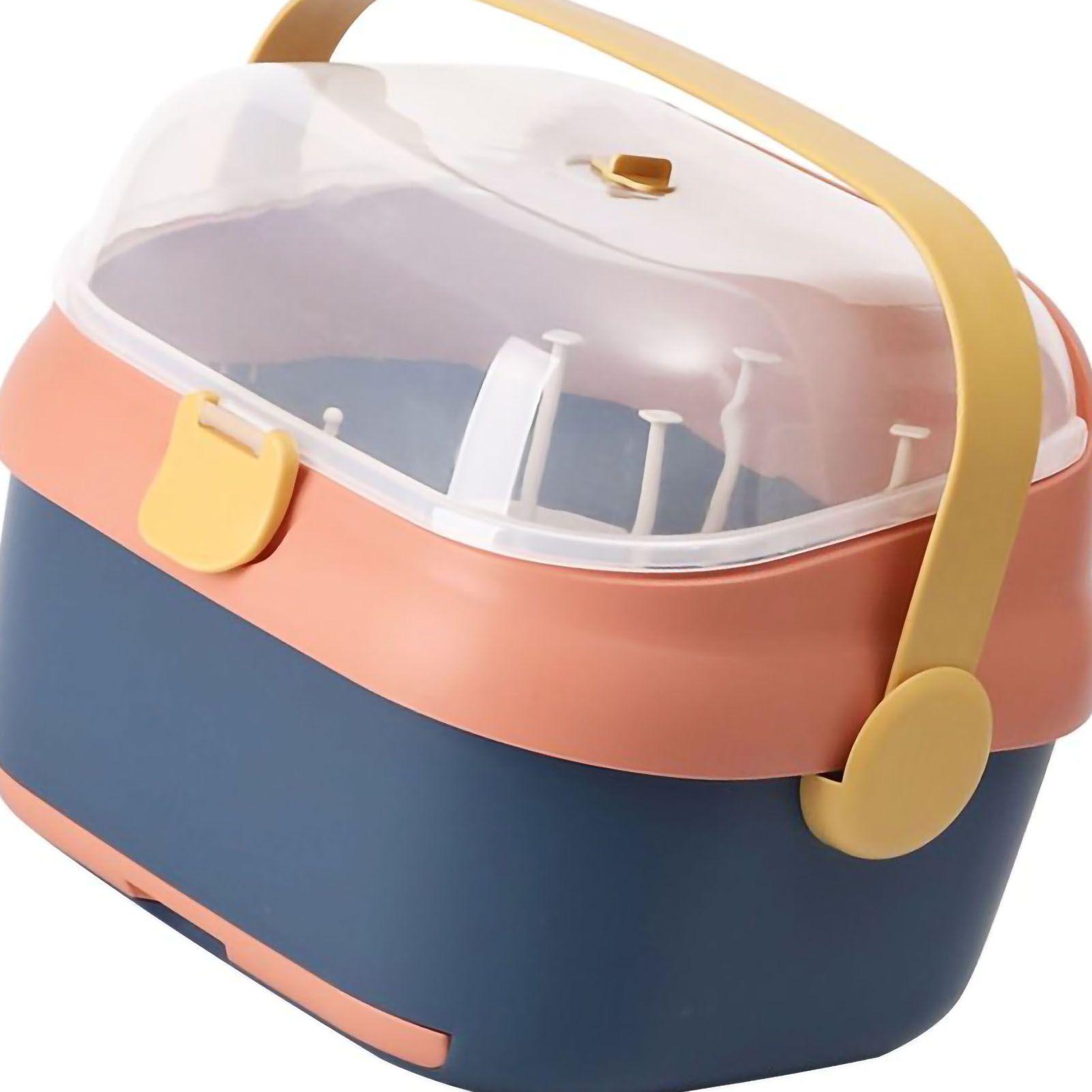 Baby Bottle Drying Rack Nursing Bottle Storage Box Container with Swivel Vent Dust Cover Drain Tray Detachable Holder Blue - Image 4