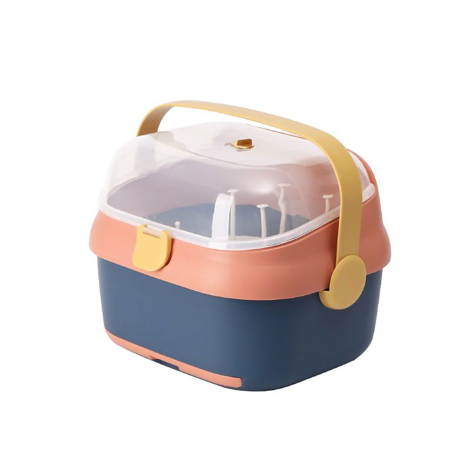 Baby Bottle Drying Rack Nursing Bottle Storage Box Container with Swivel Vent Dust Cover Drain Tray Detachable Holder Blue - Image 5