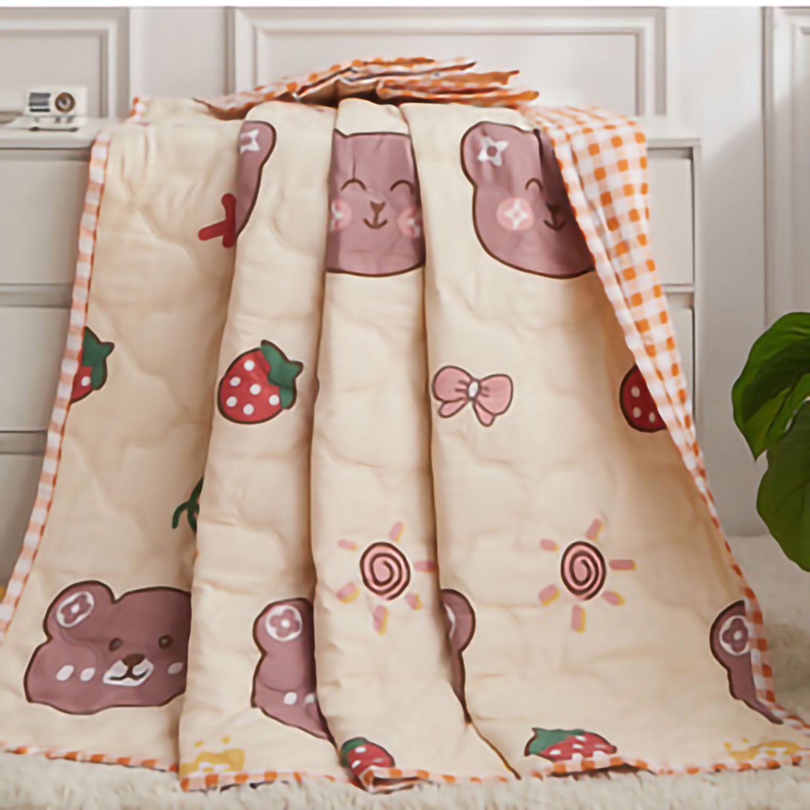 Summer Air Conditioner Quilt Machine Washable Soft Breathable Portable Air Conditioner Blanket Summer Comforter Cute Bear 150x200cm - Image 2