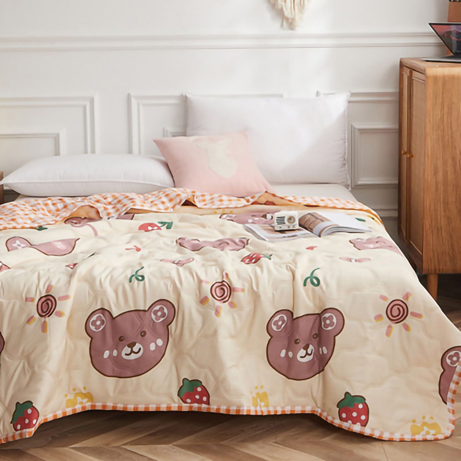 Summer Air Conditioner Quilt Machine Washable Soft Breathable Portable Air Conditioner Blanket Summer Comforter Cute Bear 150x200cm - Image 4
