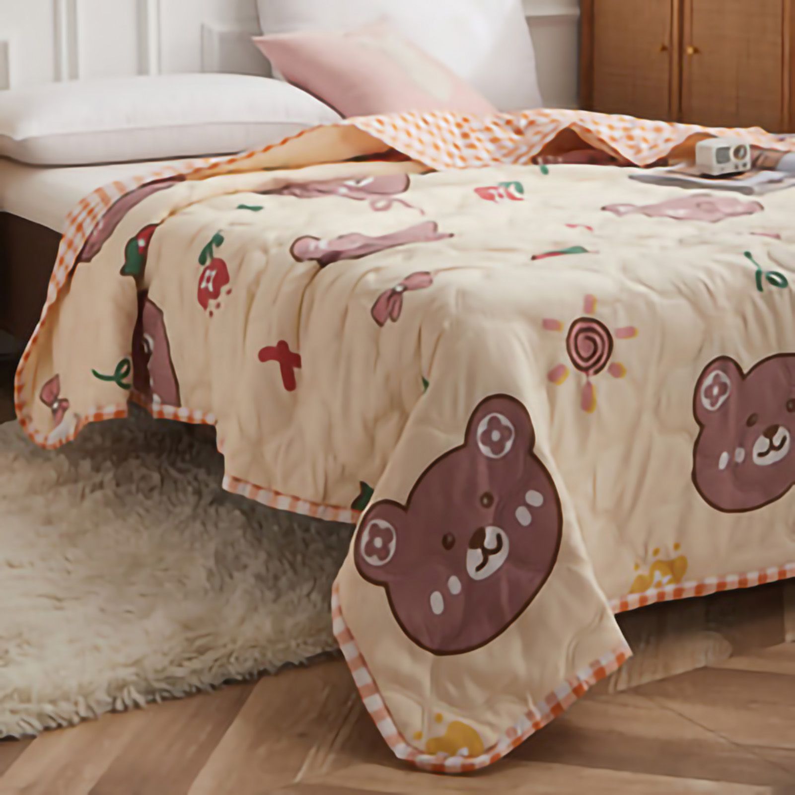 Summer Air Conditioner Quilt Machine Washable Soft Breathable Portable Air Conditioner Blanket Summer Comforter Cute Bear 150x200cm - Image 5