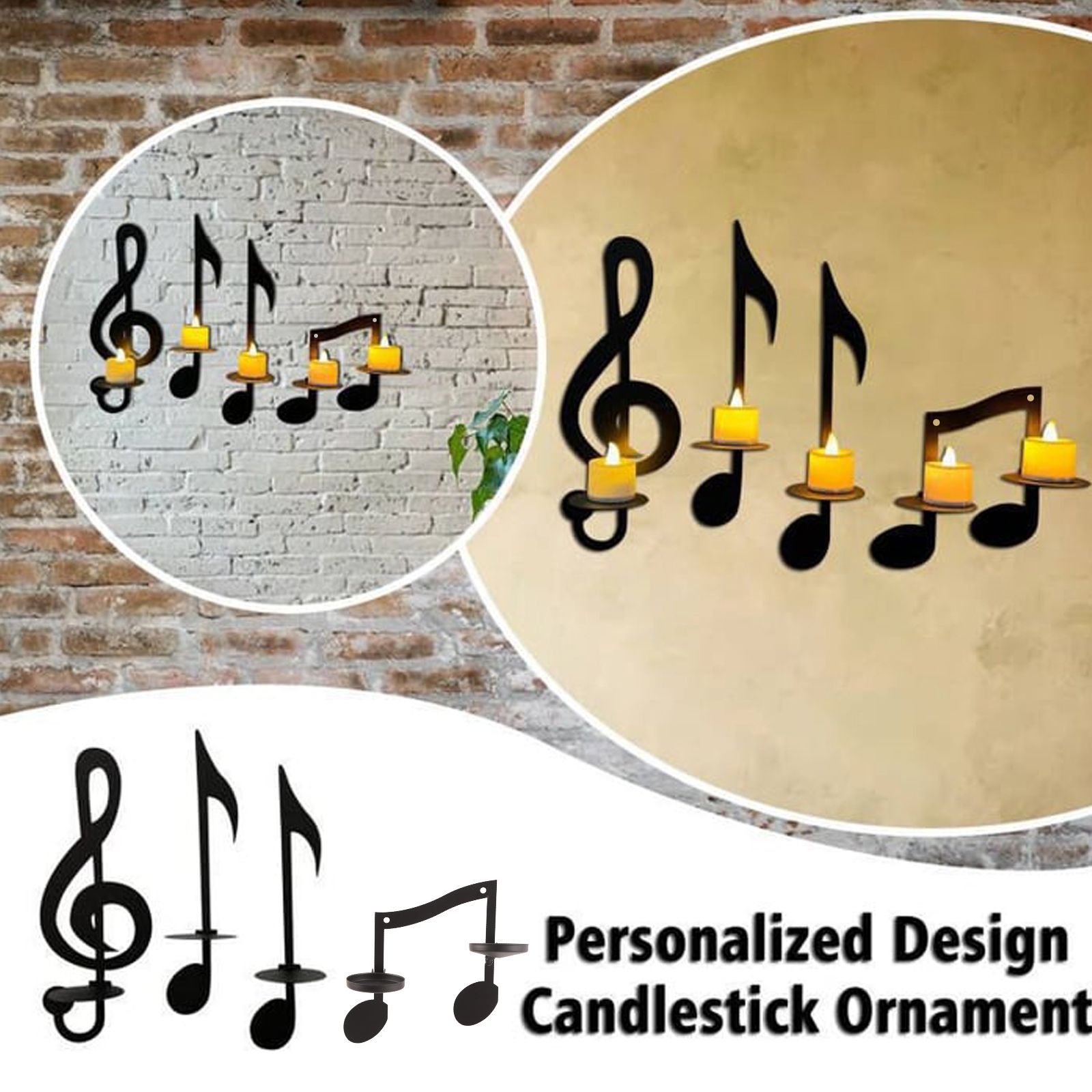 Black Note Wall Lamp Candlestick Wall Mounted Candle Holders Music Note Wall Decors - Image 2