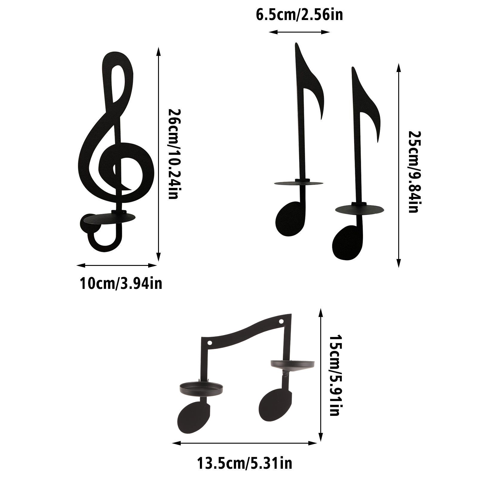 Black Note Wall Lamp Candlestick Wall Mounted Candle Holders Music Note Wall Decors - Image 3