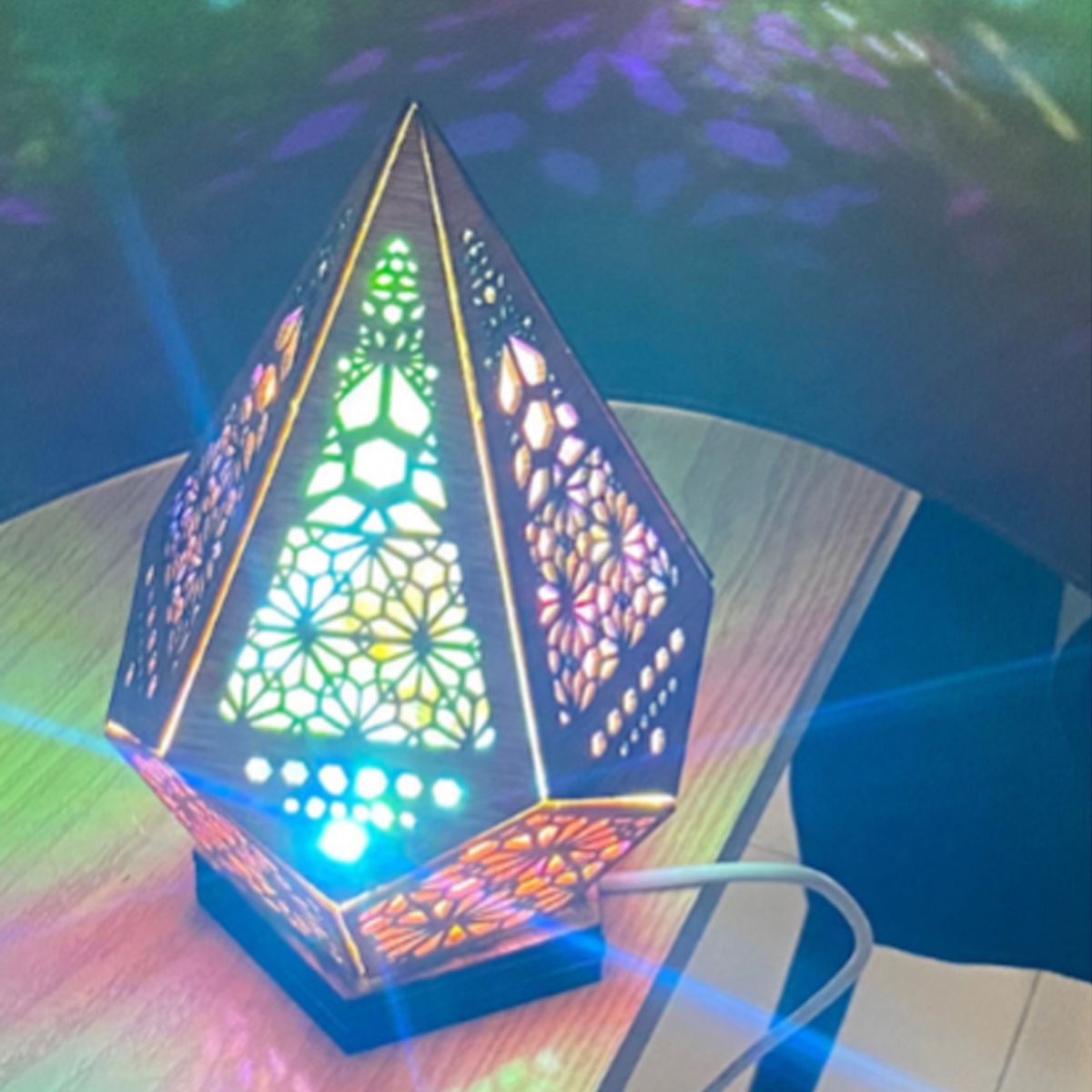 Floor Lamp Bohemian Style USB Wooden Floor Lamp Modern Geometric Light for Living Room Bedroom - Image 6