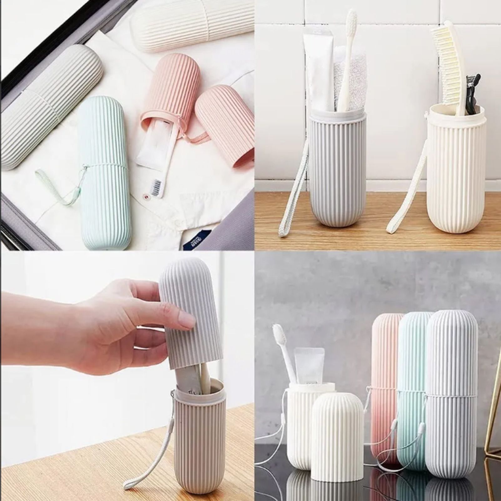 Toothbrush Cup Case Multifunctional Portable Plastic Toothbrush Toothpaste Case Box for Travel Camping Gray - Image 5