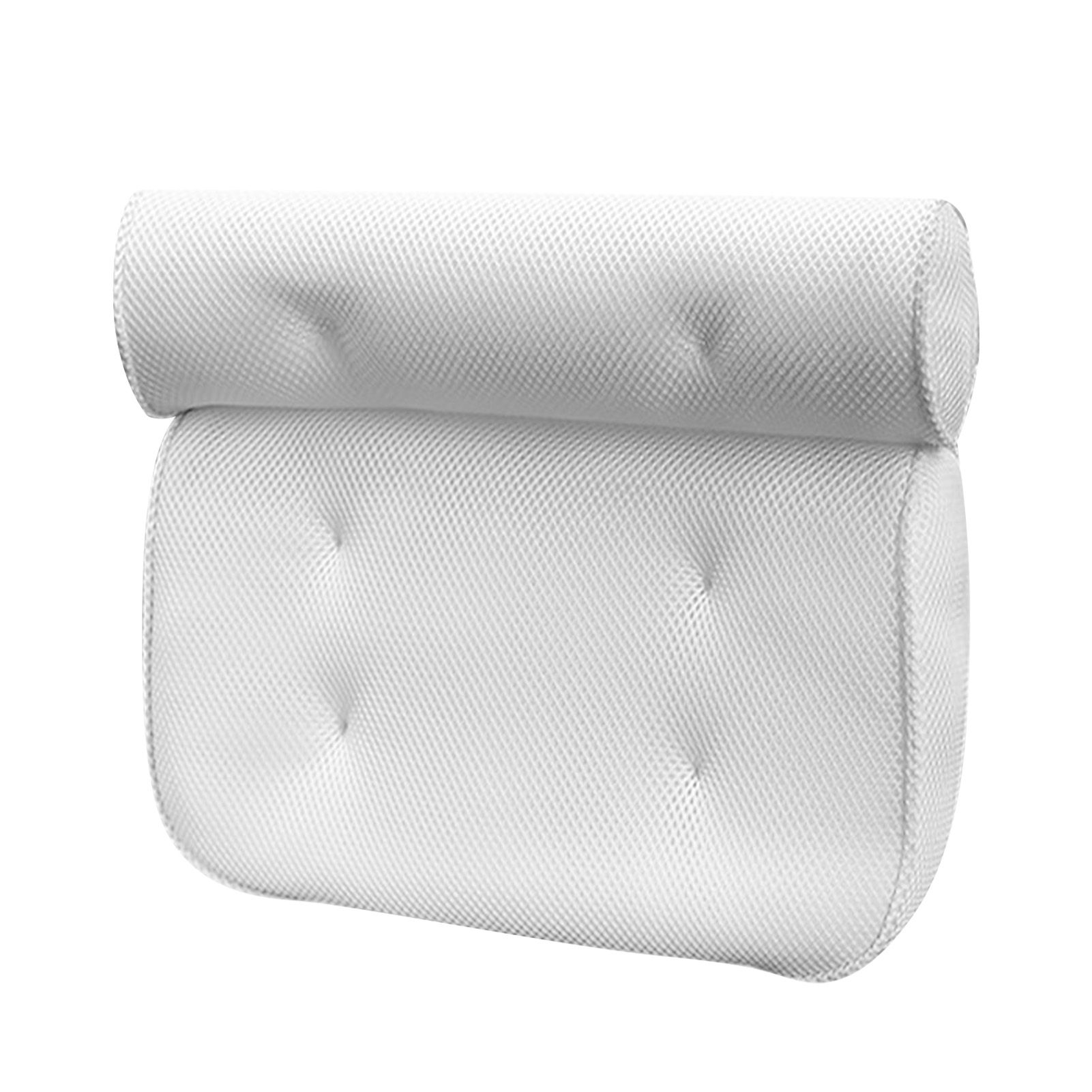 Bath Pillow 3D Mesh Fabric Soft Bathtub Pillow with Suction Cups Spa Bathtub Cushion for Back Neck Support Rest White - Image 1