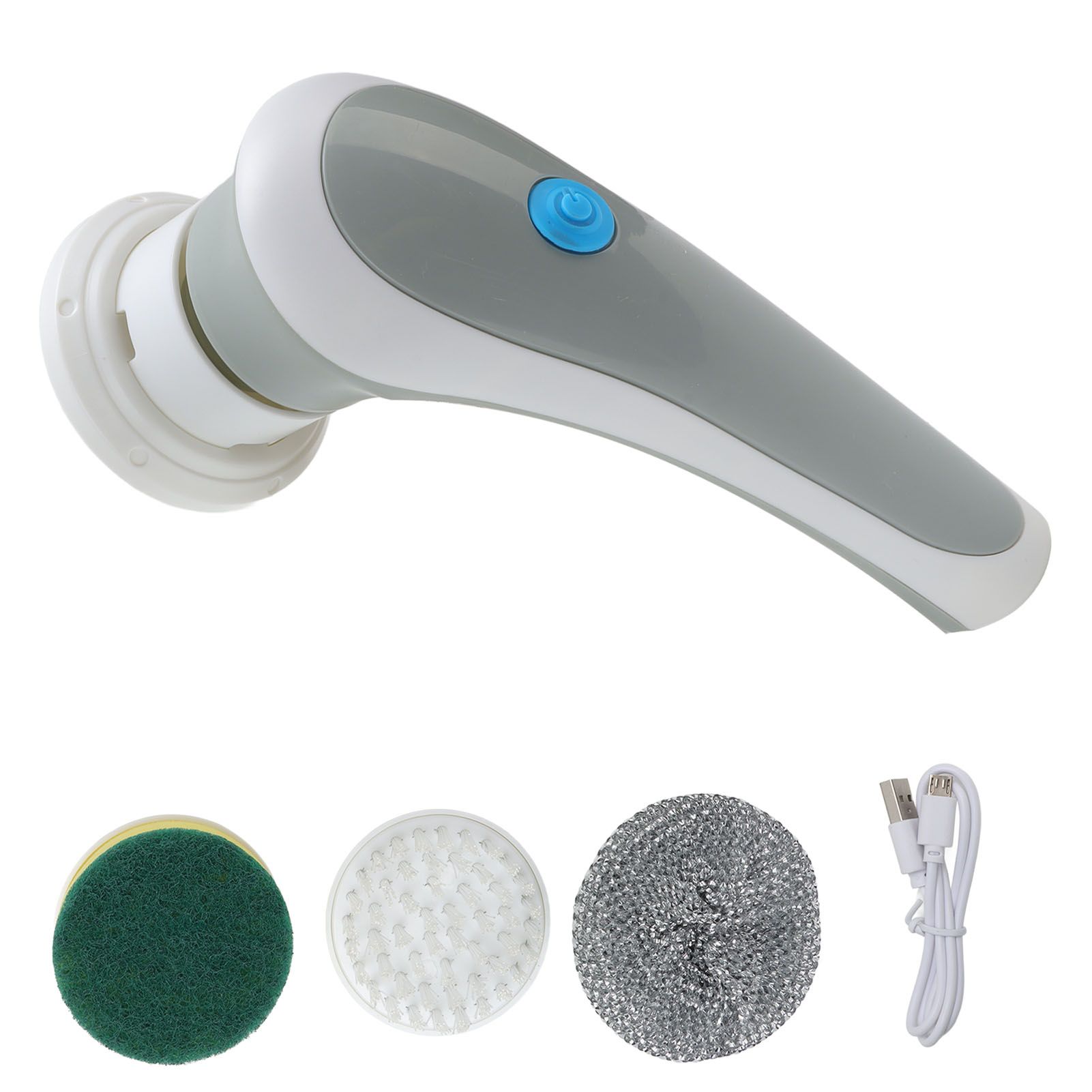 Electric Spin Scrubber 360° Rotating USB Rechargeable Portable Handheld Electric Cleaning Brush with 3 Brush Heads Grey - Image 1