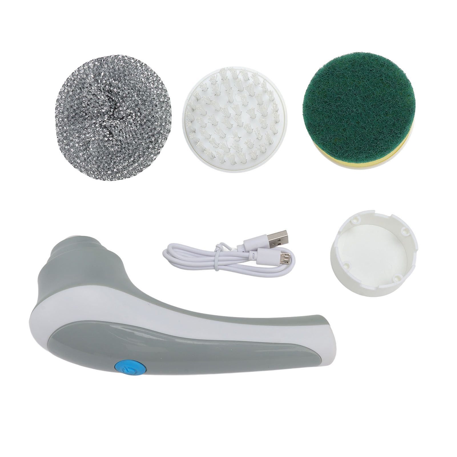 Electric Spin Scrubber 360° Rotating USB Rechargeable Portable Handheld Electric Cleaning Brush with 3 Brush Heads Grey - Image 8