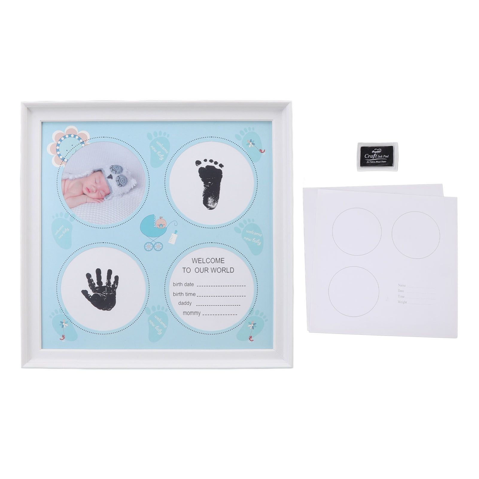 Baby Handprint Footprint Kit for Newborn Boys Girls Wear Resistant Plastic Density Board Baby Print Frame Kit for Display Blue - Image 1