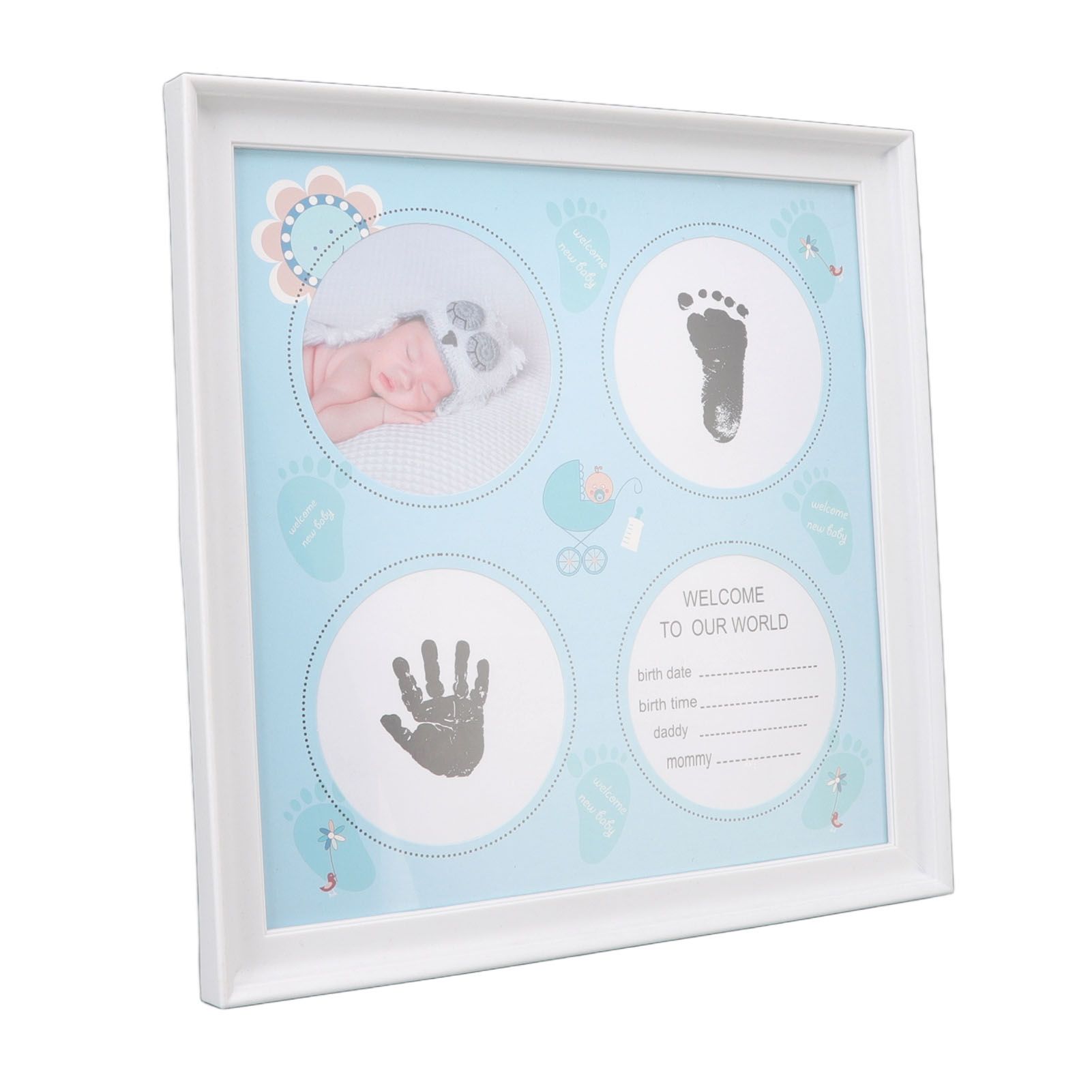 Baby Handprint Footprint Kit for Newborn Boys Girls Wear Resistant Plastic Density Board Baby Print Frame Kit for Display Blue - Image 2