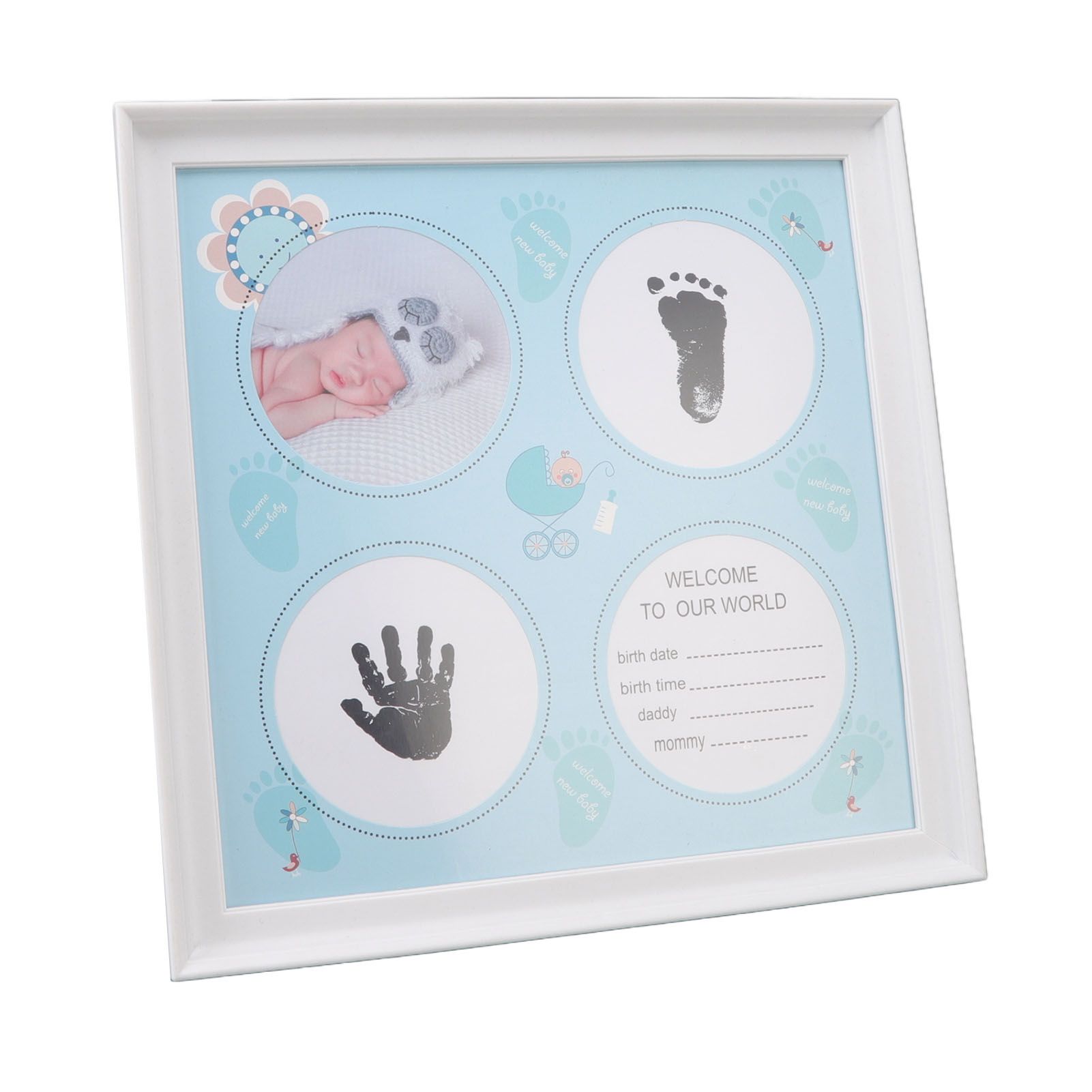 Baby Handprint Footprint Kit for Newborn Boys Girls Wear Resistant Plastic Density Board Baby Print Frame Kit for Display Blue - Image 3