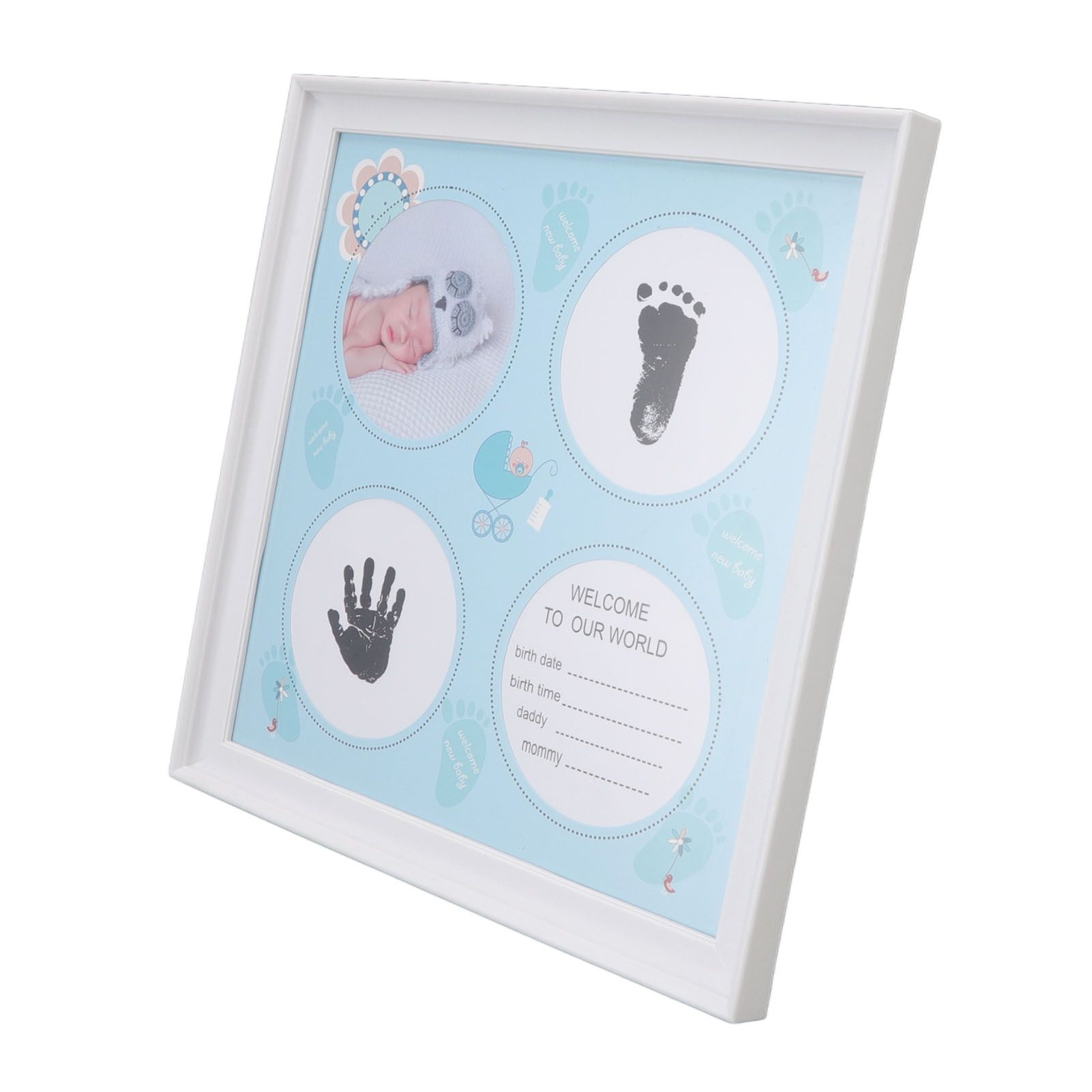 Baby Handprint Footprint Kit for Newborn Boys Girls Wear Resistant Plastic Density Board Baby Print Frame Kit for Display Blue - Image 4