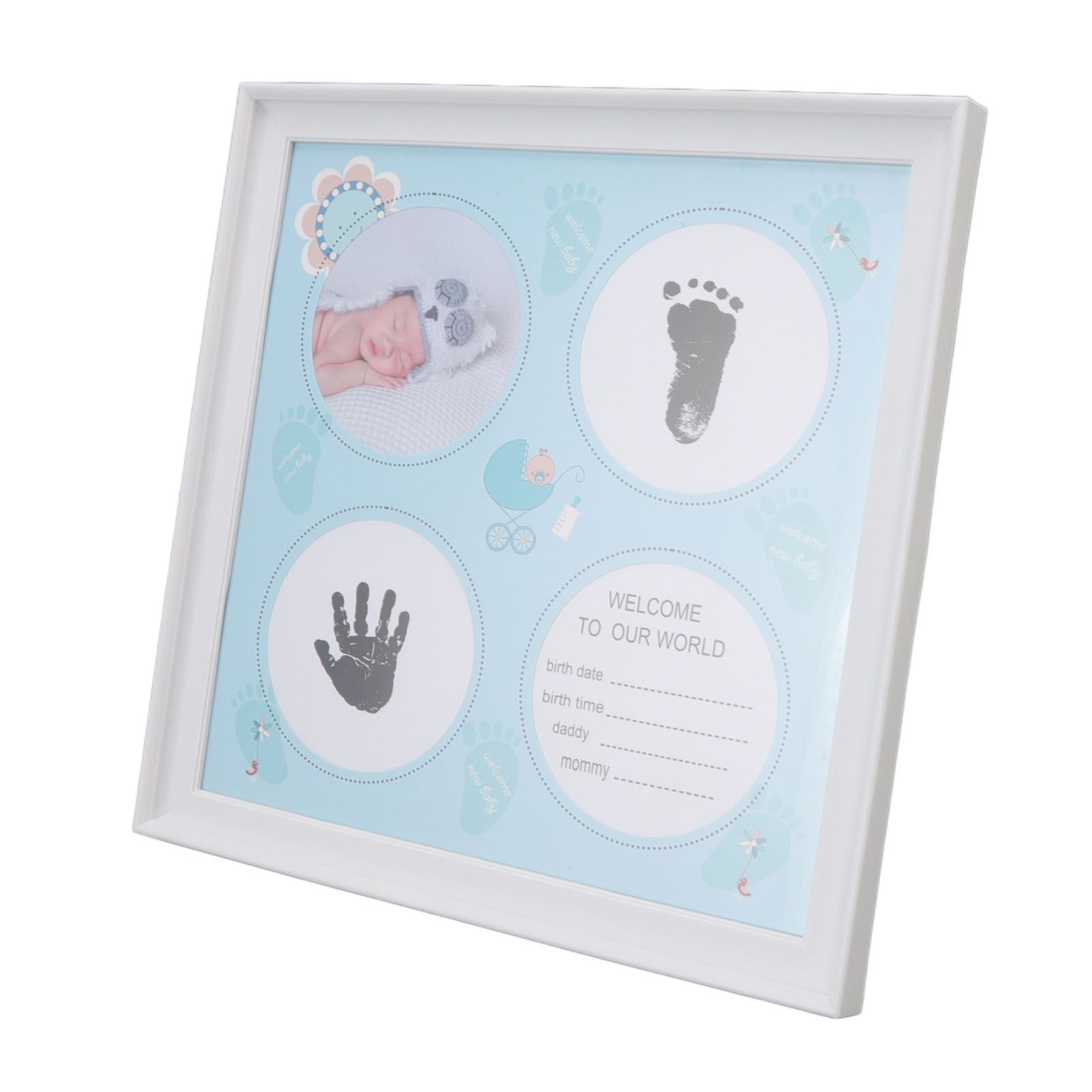 Baby Handprint Footprint Kit for Newborn Boys Girls Wear Resistant Plastic Density Board Baby Print Frame Kit for Display Blue - Image 5