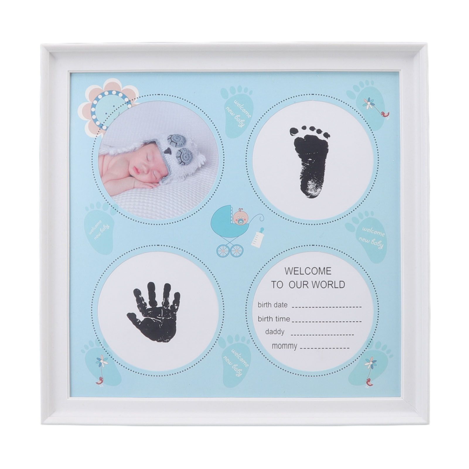 Baby Handprint Footprint Kit for Newborn Boys Girls Wear Resistant Plastic Density Board Baby Print Frame Kit for Display Blue - Image 6