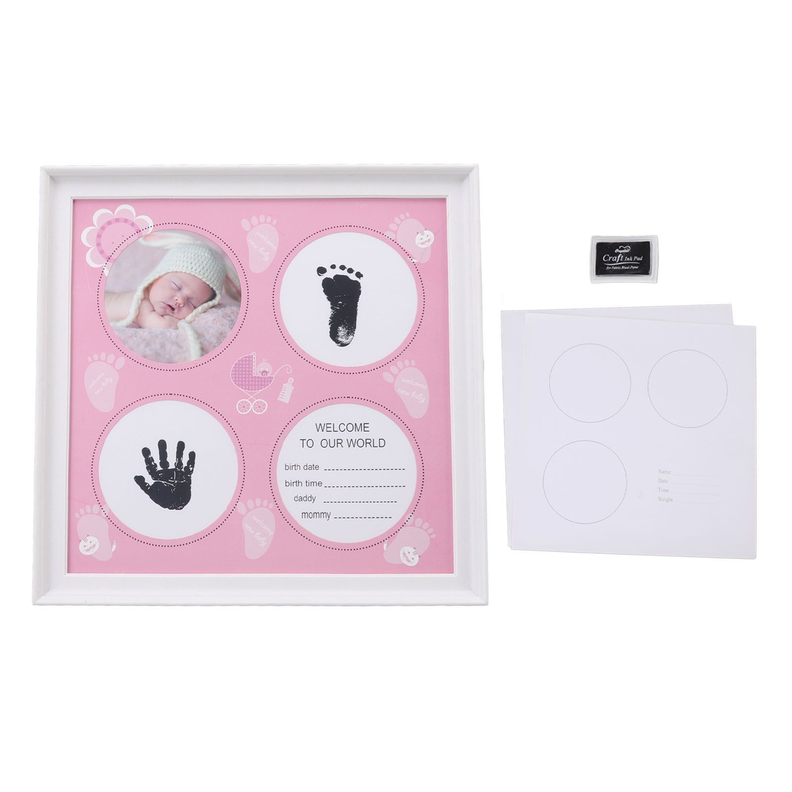 Baby Handprint Footprint Kit for Newborn Boys Girls Wear Resistant Plastic Density Board Baby Print Frame Kit for Display Pink - Image 1