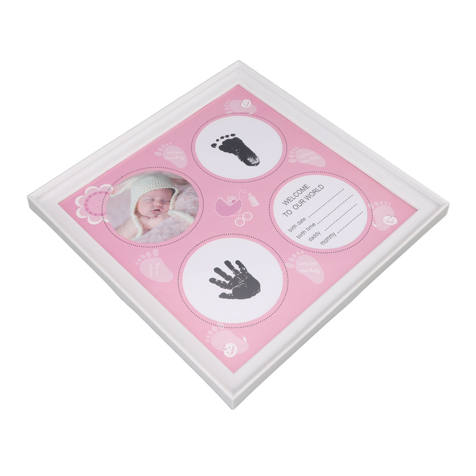 Baby Handprint Footprint Kit for Newborn Boys Girls Wear Resistant Plastic Density Board Baby Print Frame Kit for Display Pink - Image 2