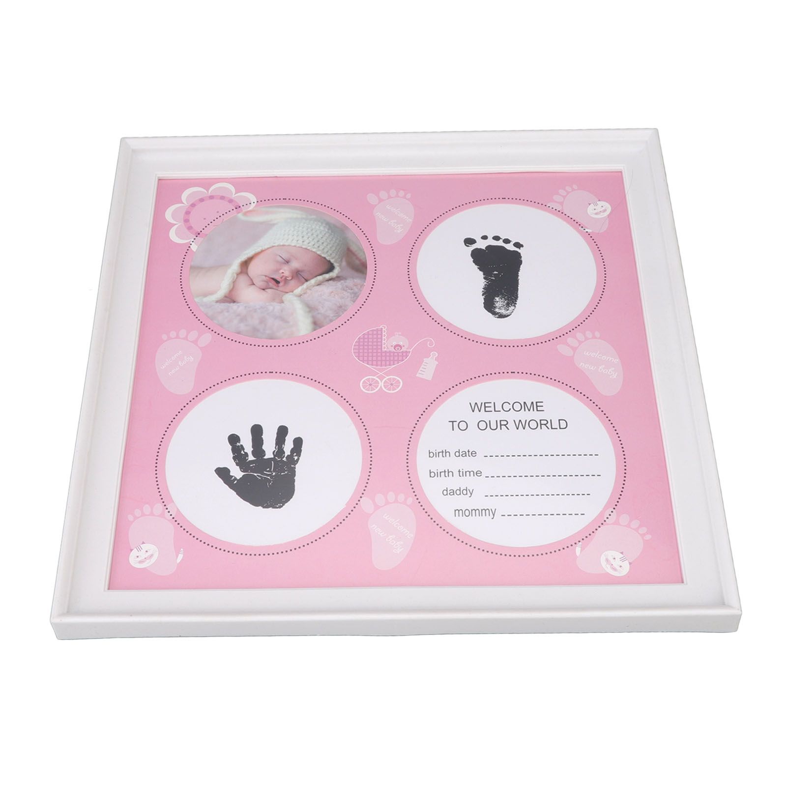 Baby Handprint Footprint Kit for Newborn Boys Girls Wear Resistant Plastic Density Board Baby Print Frame Kit for Display Pink - Image 3