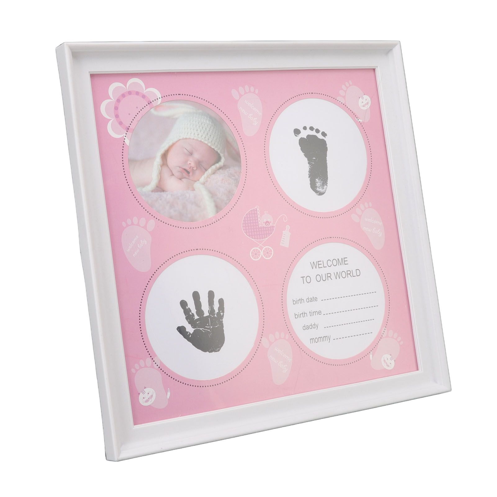Baby Handprint Footprint Kit for Newborn Boys Girls Wear Resistant Plastic Density Board Baby Print Frame Kit for Display Pink - Image 4