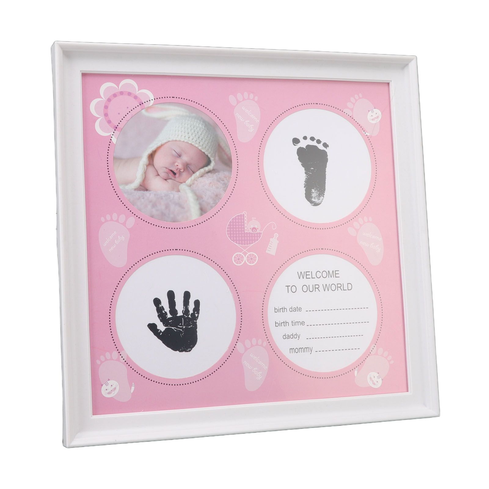 Baby Handprint Footprint Kit for Newborn Boys Girls Wear Resistant Plastic Density Board Baby Print Frame Kit for Display Pink - Image 5