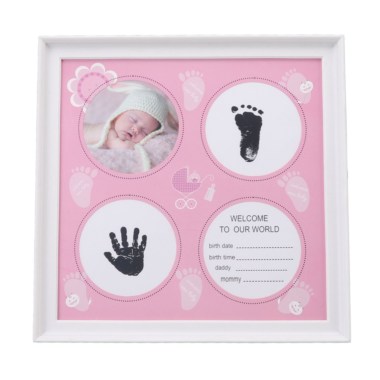 Baby Handprint Footprint Kit for Newborn Boys Girls Wear Resistant Plastic Density Board Baby Print Frame Kit for Display Pink - Image 8