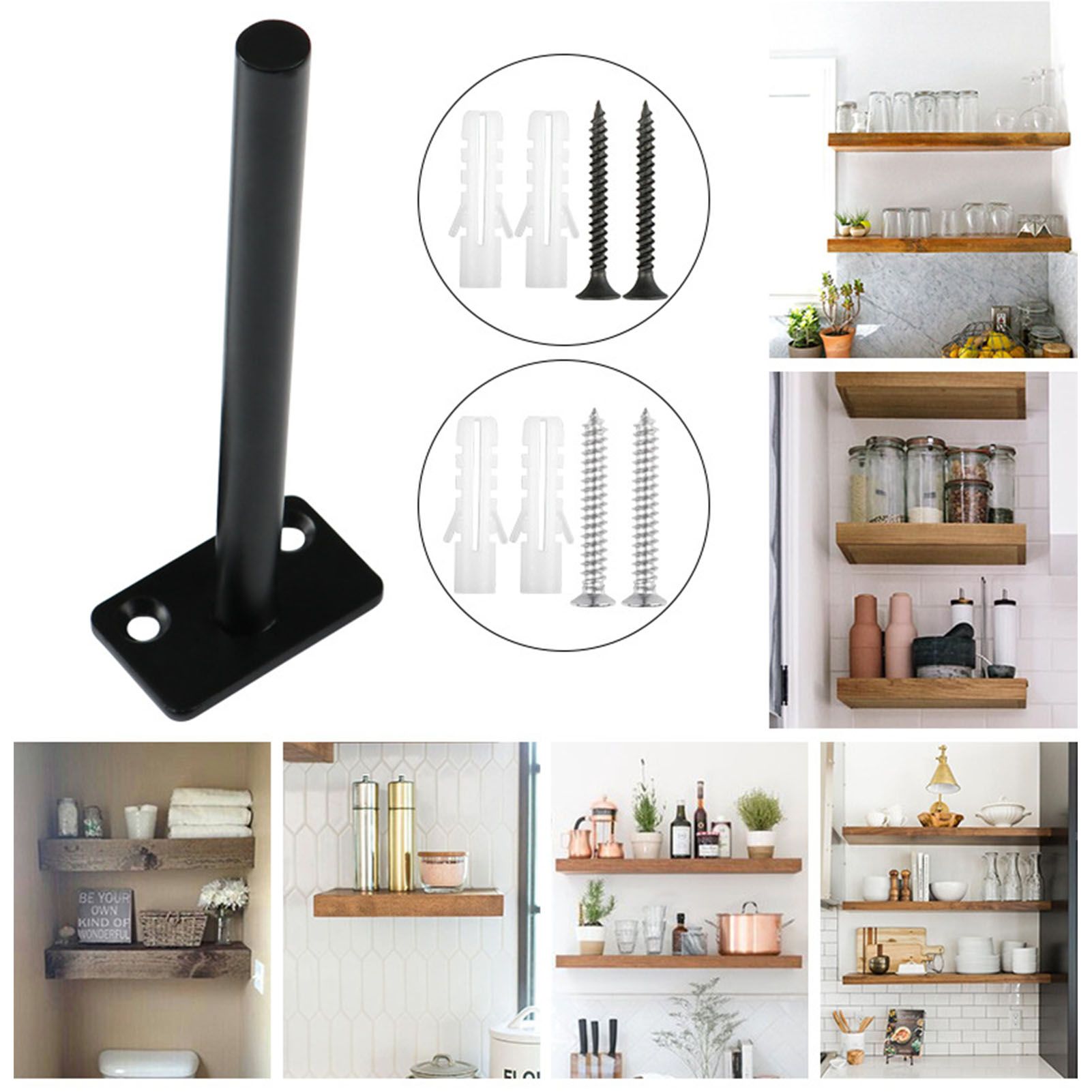 4 PCS Hidden Floating Shelf Bracket Round Wall Mount Shelf Supports Invisible Fixed Floating Holder A 01 2 Holes Black 150mm - Image 5