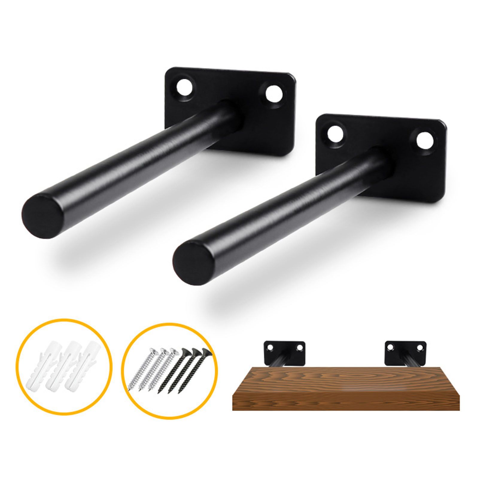 4 PCS Hidden Floating Shelf Bracket Round Wall Mount Shelf Supports Invisible Fixed Floating Holder A 01 2 Holes Black 150mm - Image 6
