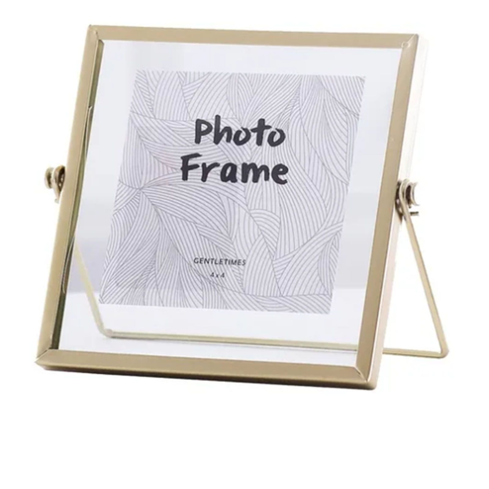 Photo Frame Display Transparent Glass Iron Support Tabletop Dried Flower Frame for Home Decorations 4 Inches - Image 1