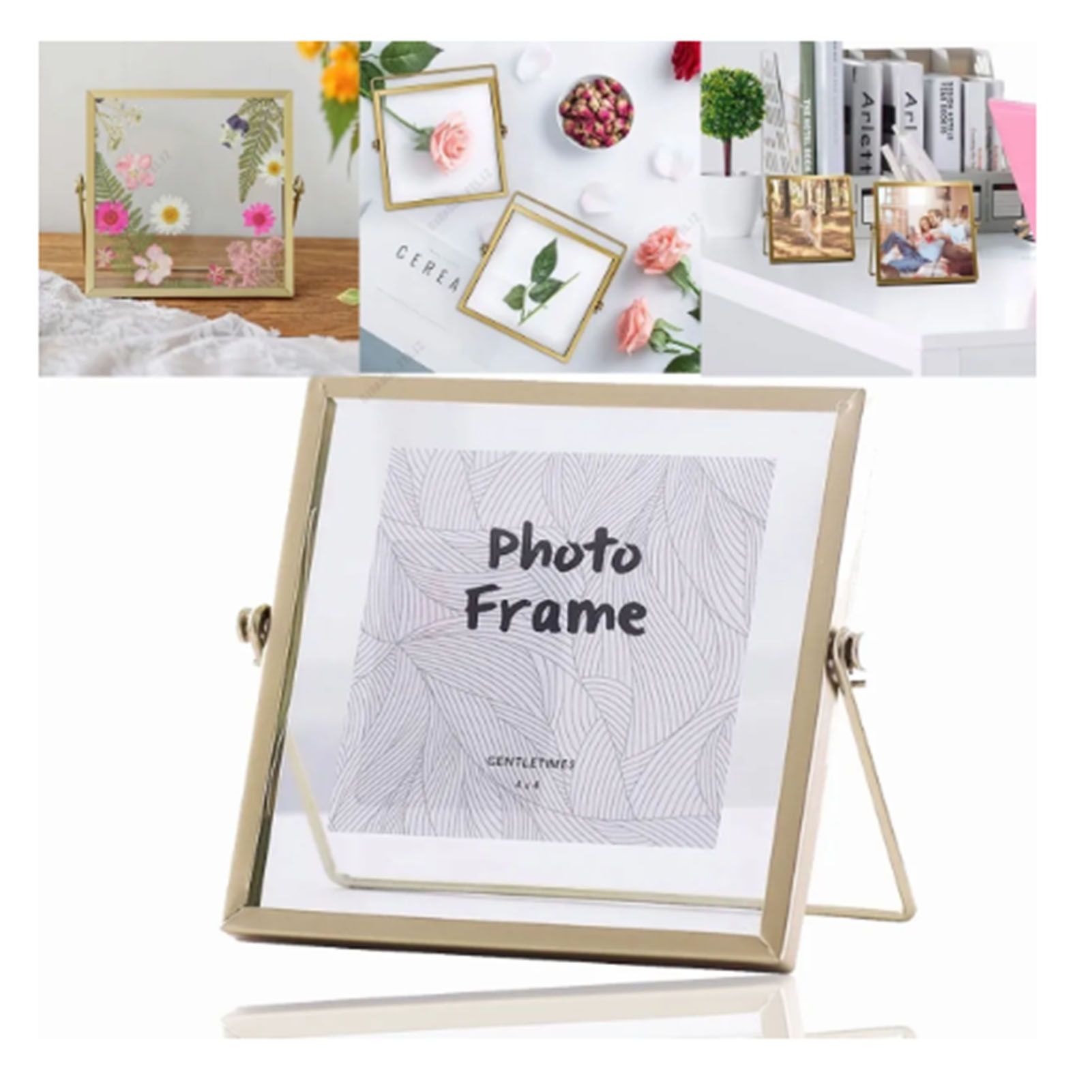 Photo Frame Display Transparent Glass Iron Support Tabletop Dried Flower Frame for Home Decorations 4 Inches - Image 4
