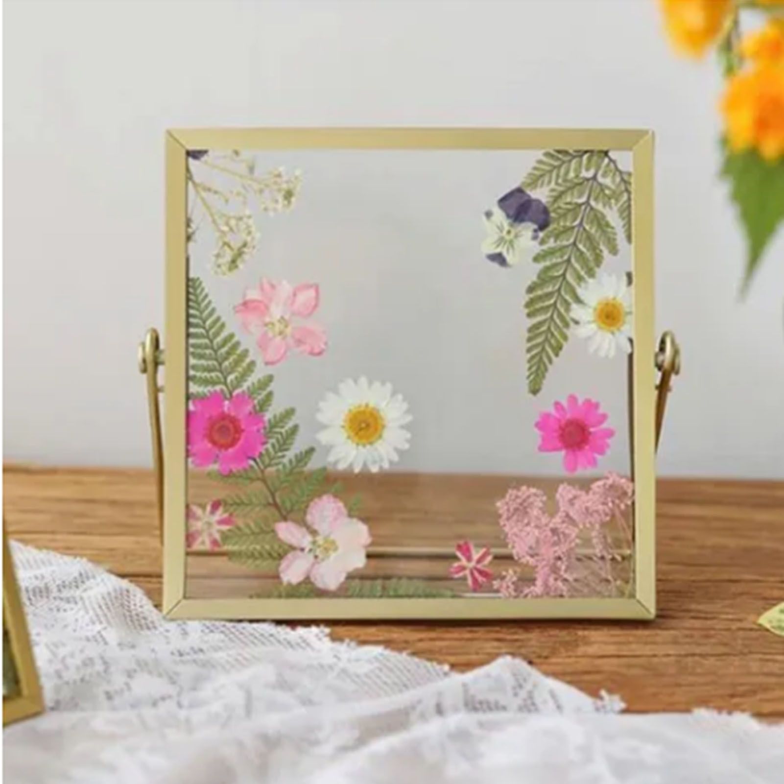 Photo Frame Display Transparent Glass Iron Support Tabletop Dried Flower Frame for Home Decorations 4 Inches - Image 6