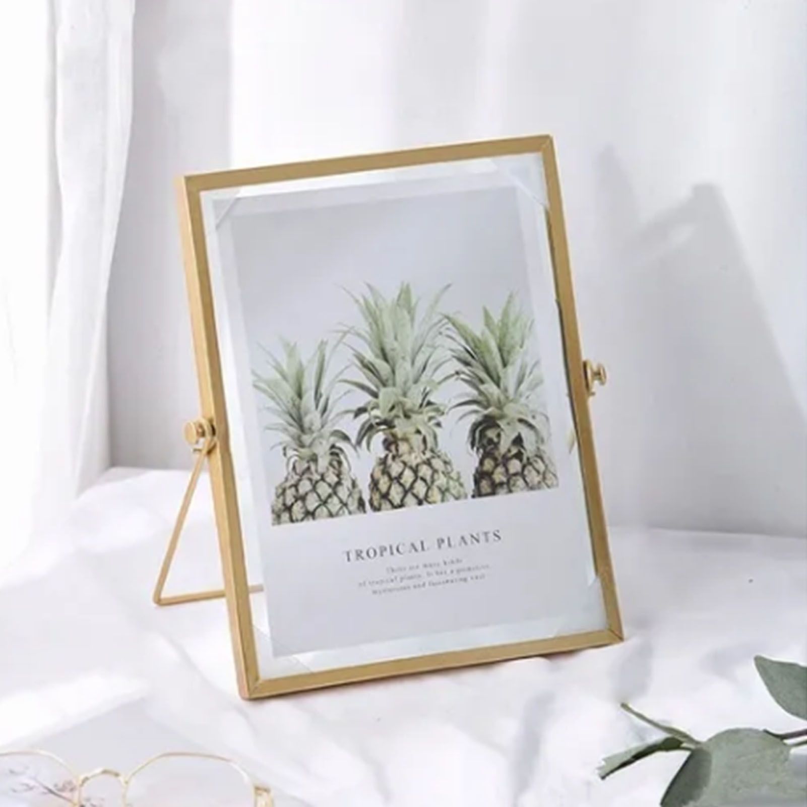 Photo Frame Display Transparent Glass Iron Support Tabletop Dried Flower Frame for Home Decorations 6 Inches - Image 4