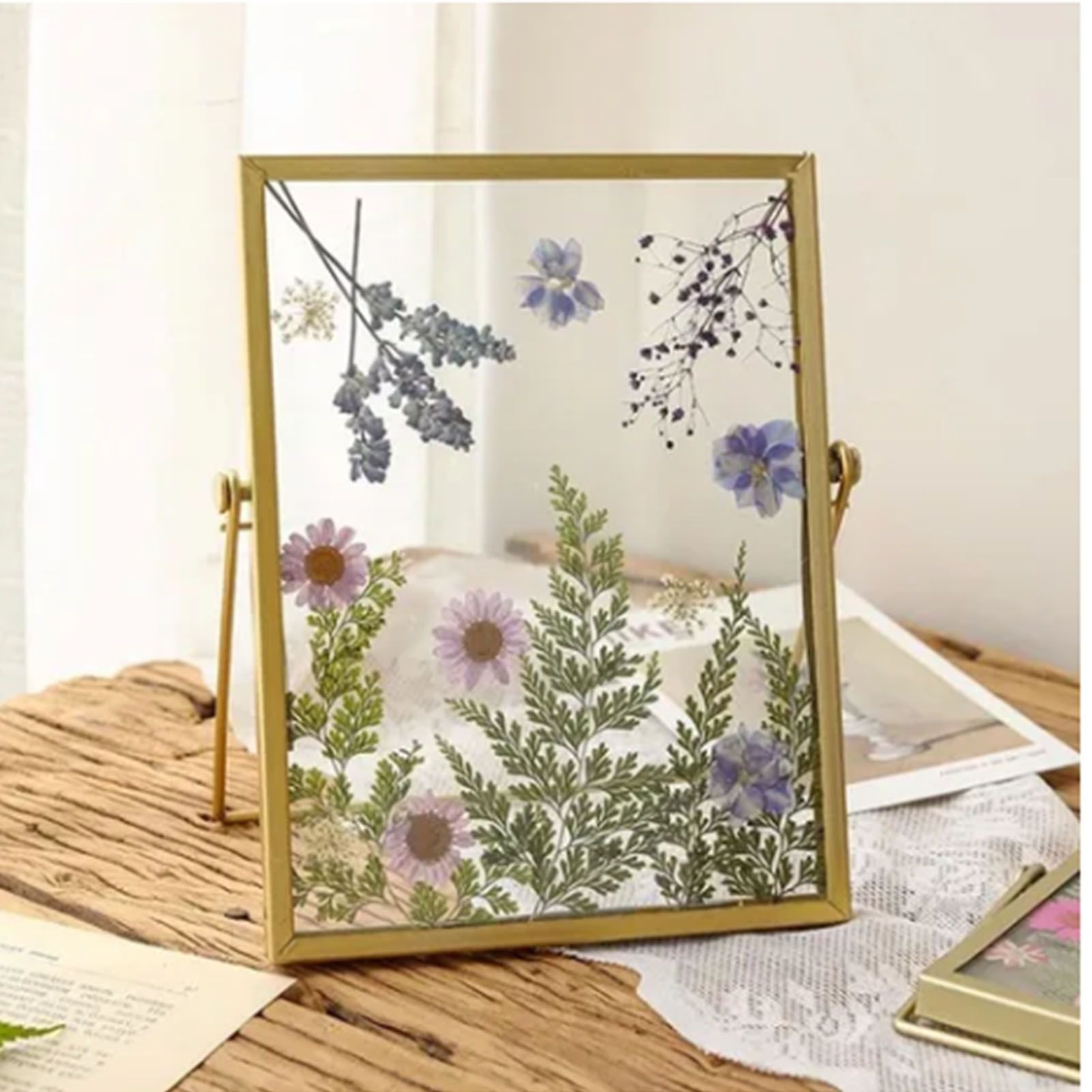 Photo Frame Display Transparent Glass Iron Support Tabletop Dried Flower Frame for Home Decorations 6 Inches - Image 5