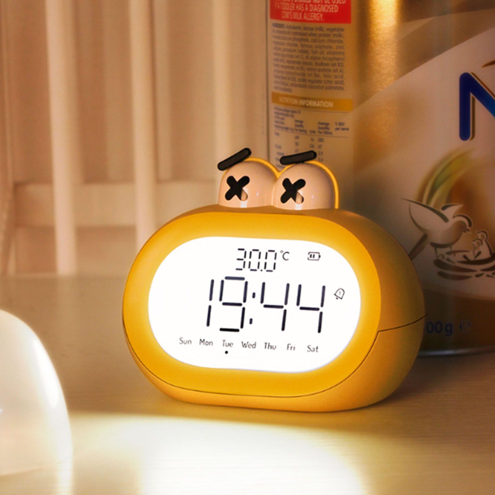 Kids Alarm Clock Cartoon Cute Intelligent Battery Operated Digital LED Electronic Clock with Night Light Yellow - Image 3