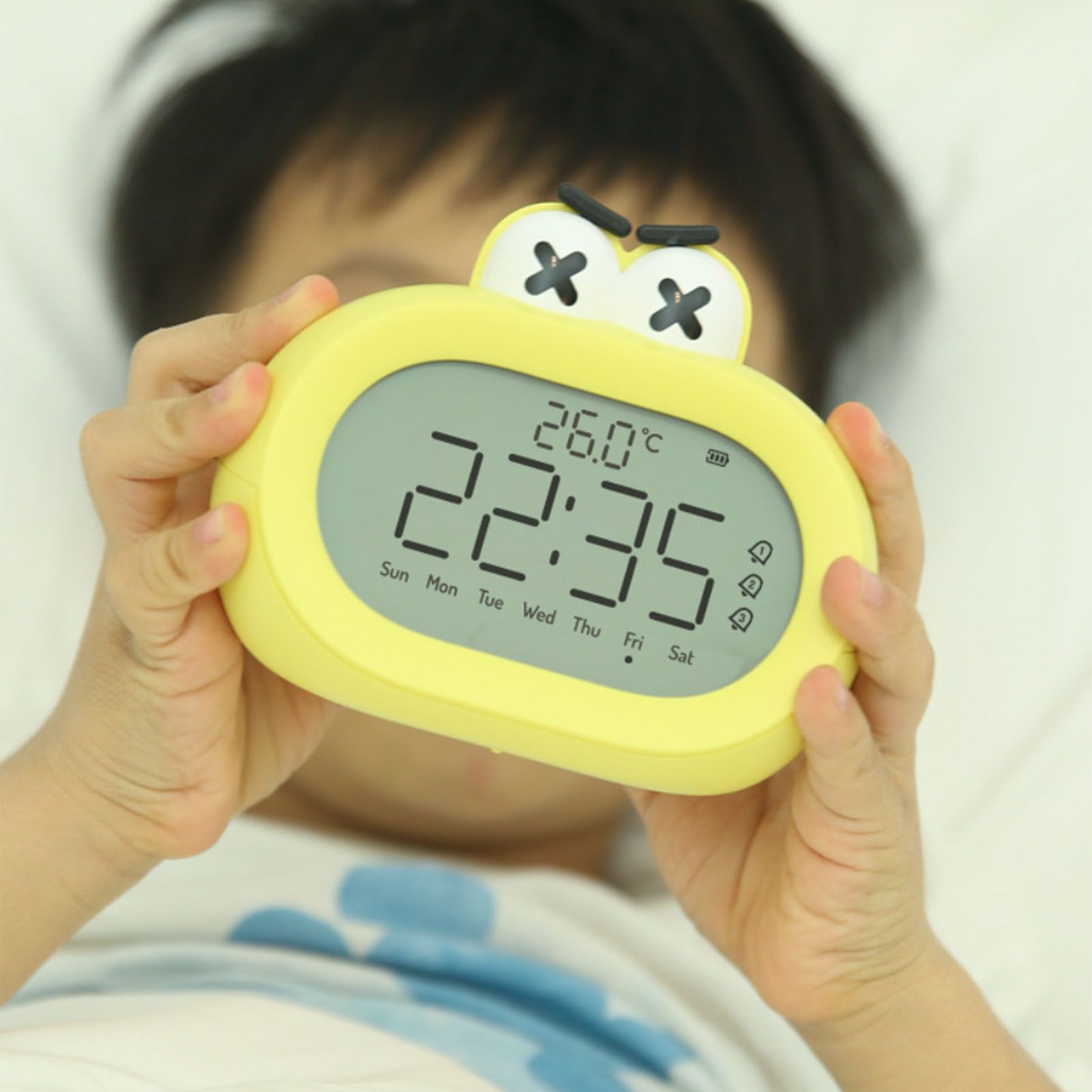 Kids Alarm Clock Cartoon Cute Intelligent Battery Operated Digital LED Electronic Clock with Night Light Yellow - Image 5