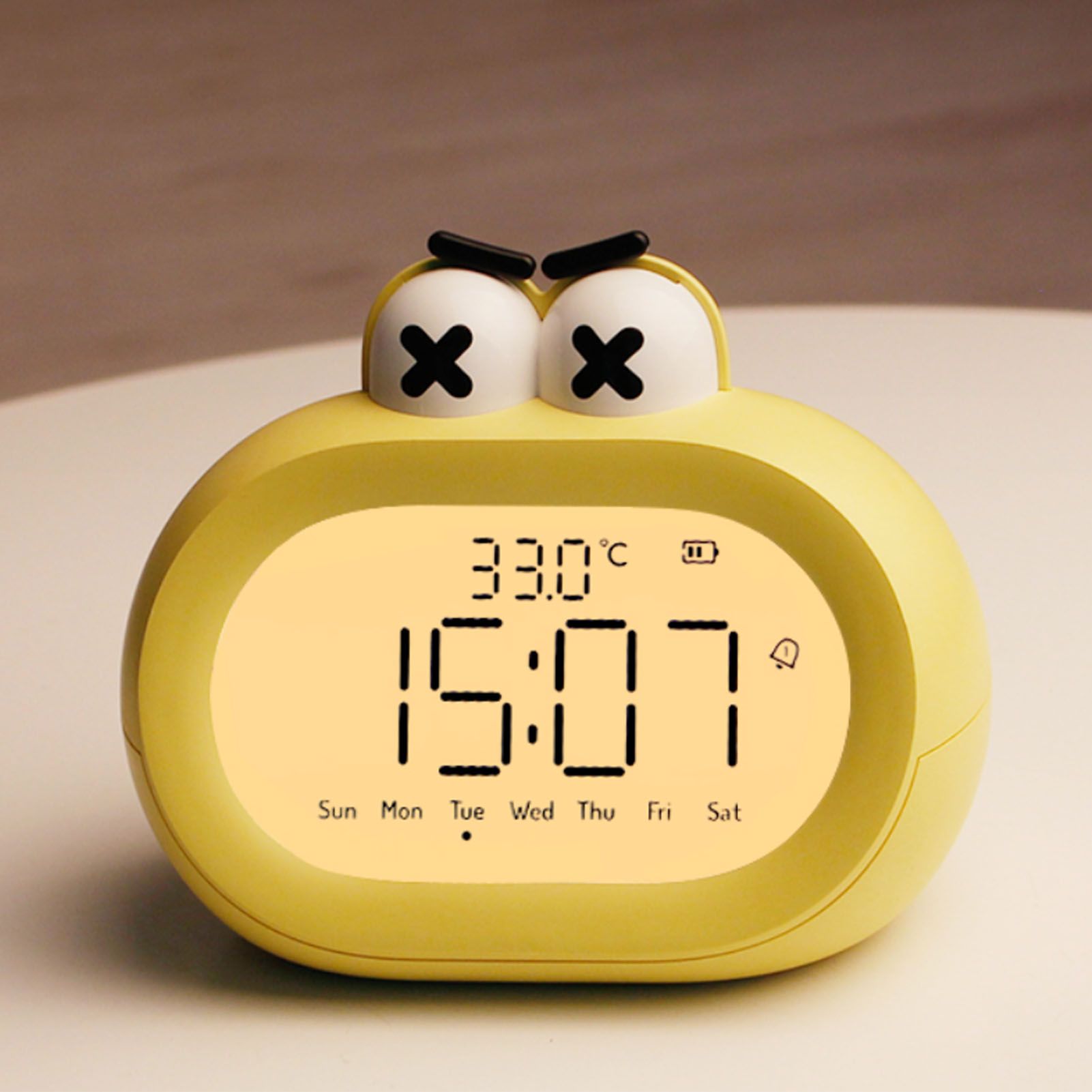 Kids Alarm Clock Cartoon Cute Intelligent Battery Operated Digital LED Electronic Clock with Night Light Yellow - Image 7