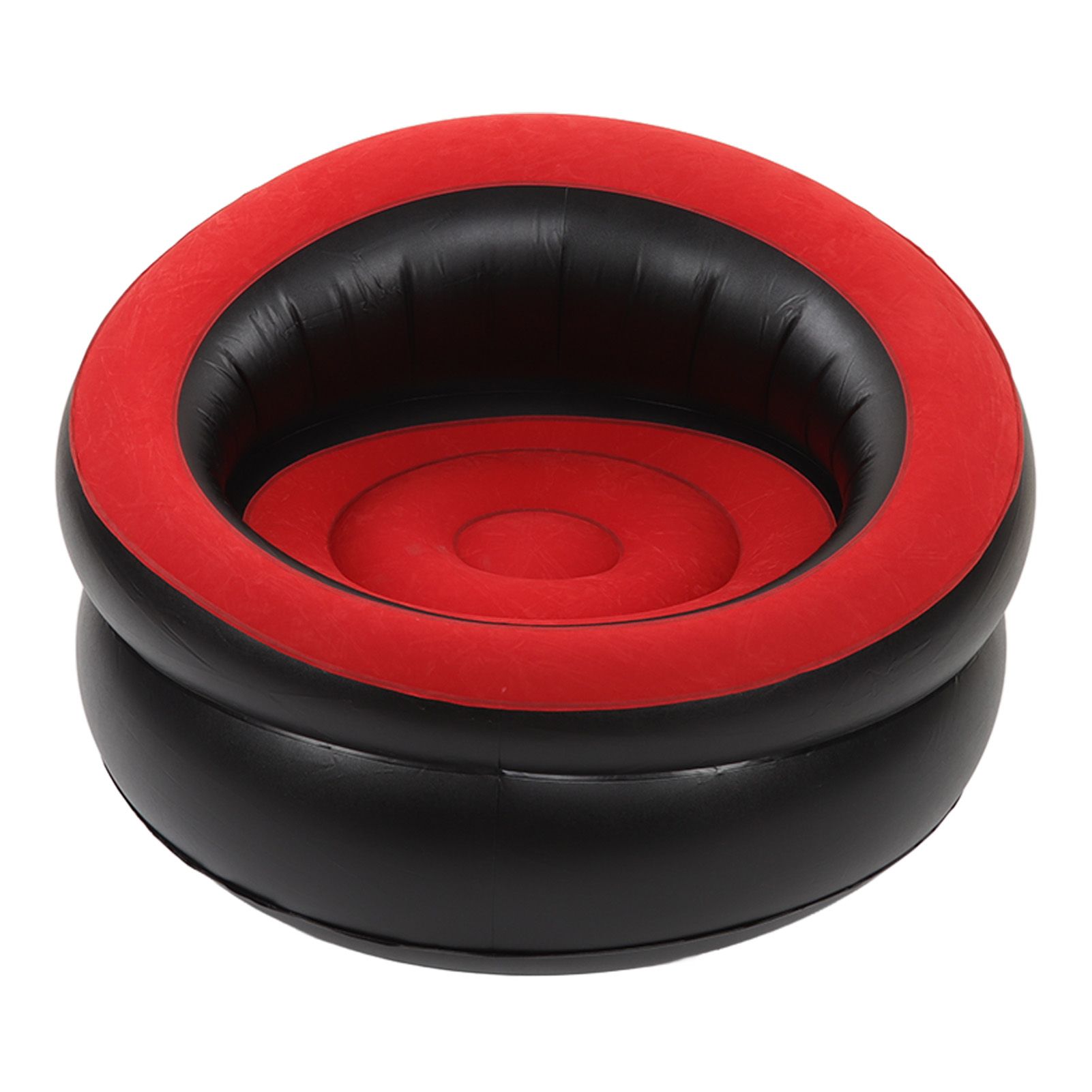 Inflatable Couch Flocking Air Sofa Simple Inflatable Chair for Living Room Bedroom Reading Room Office Balcony Travel Red - Image 1
