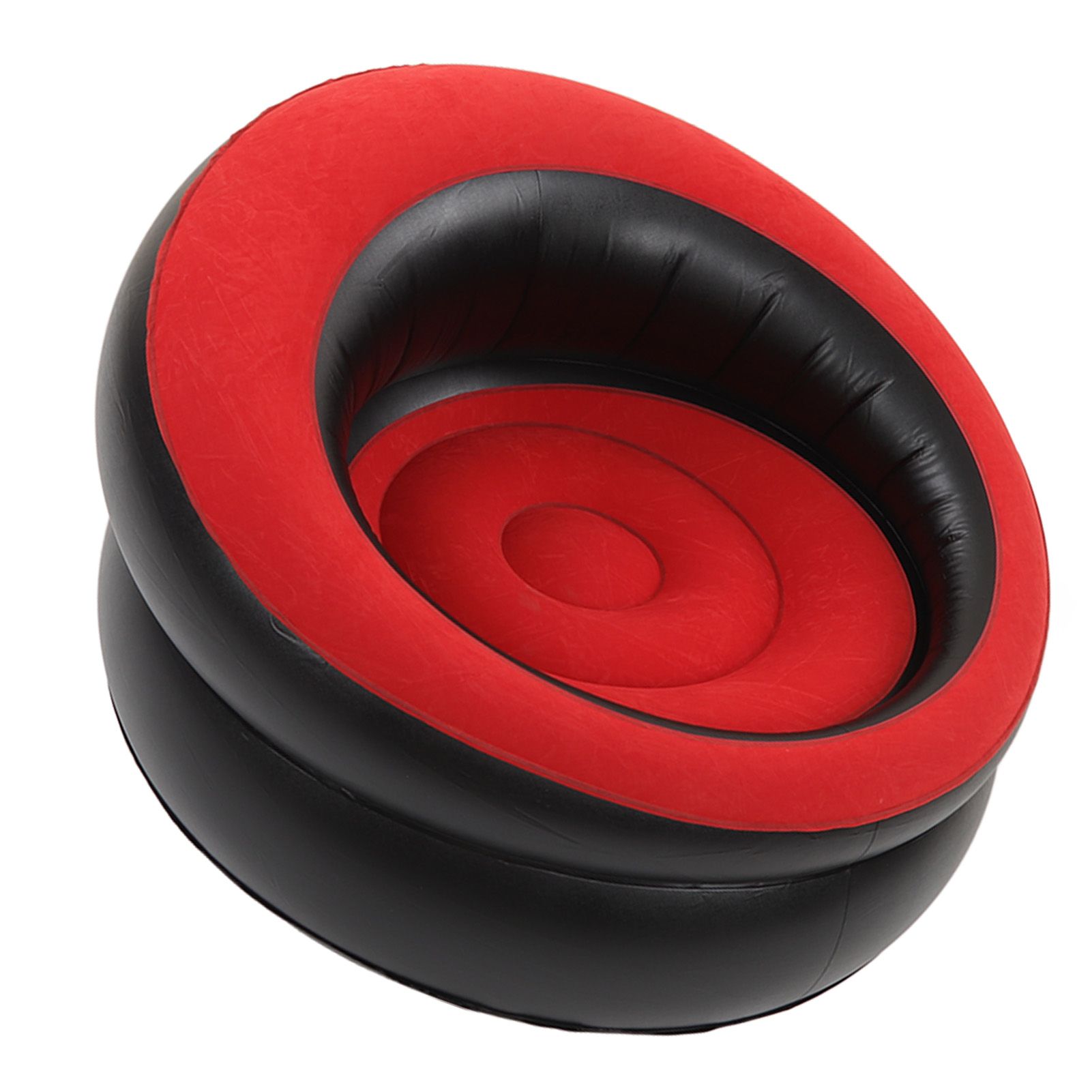 Inflatable Couch Flocking Air Sofa Simple Inflatable Chair for Living Room Bedroom Reading Room Office Balcony Travel Red - Image 3