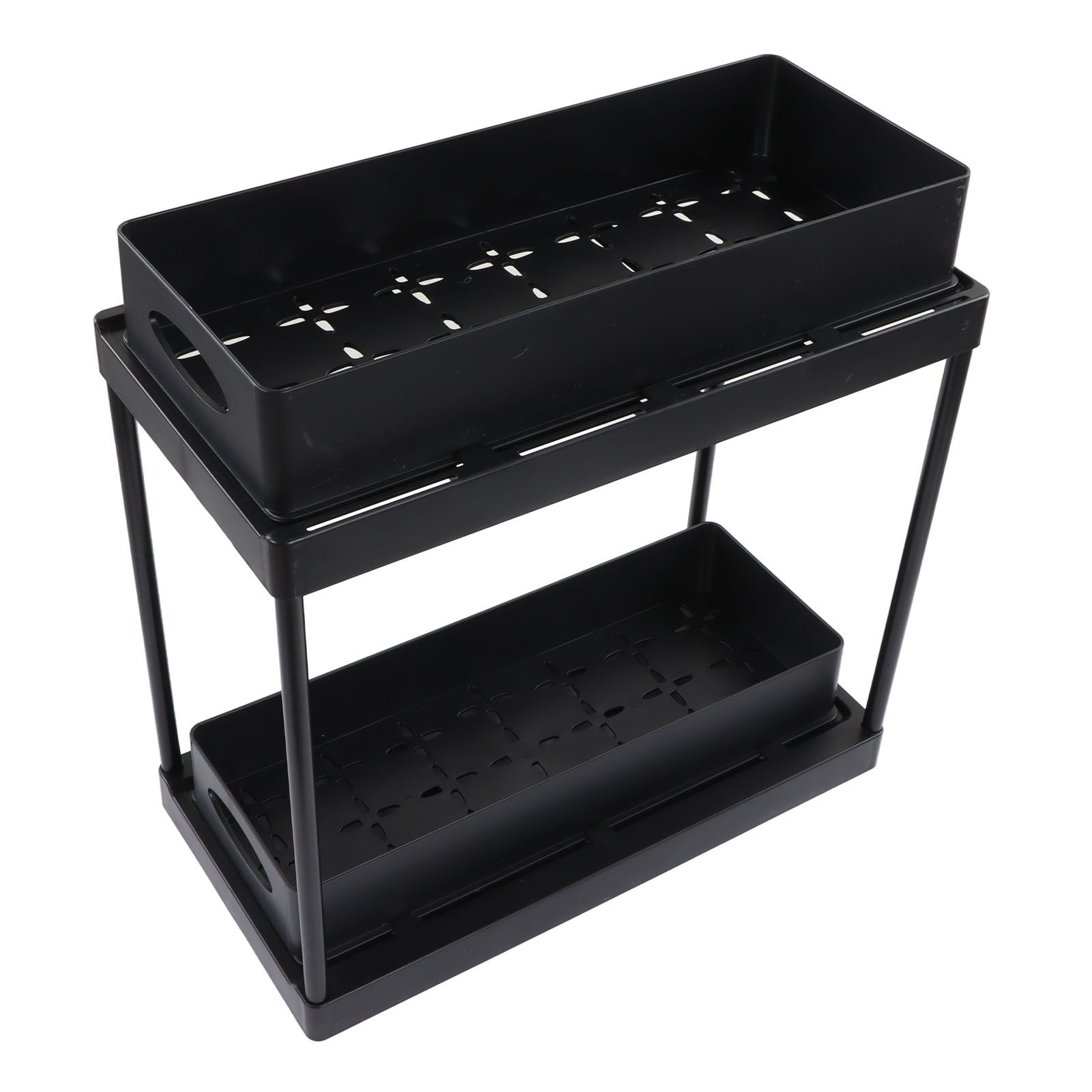 Under Sink Organizer Sliding Pull Out Double Layer Under Sink Countertop Organizer for Bathroom Kitchen Laundry Room Black - Image 2