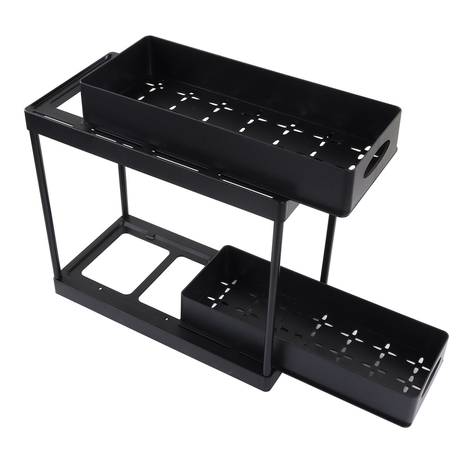 Under Sink Organizer Sliding Pull Out Double Layer Under Sink Countertop Organizer for Bathroom Kitchen Laundry Room Black - Image 3