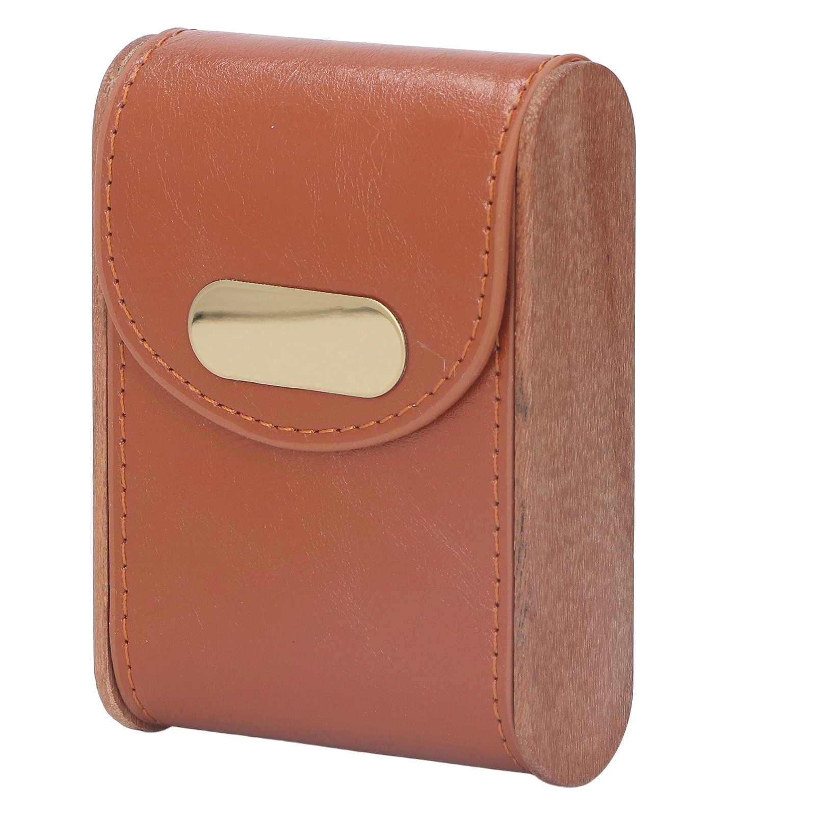 Wooden Cigar Case Box PU Cover Cigarette Holder for 20Pcs Smoking Accessories for Men Women Apricot - Image 2