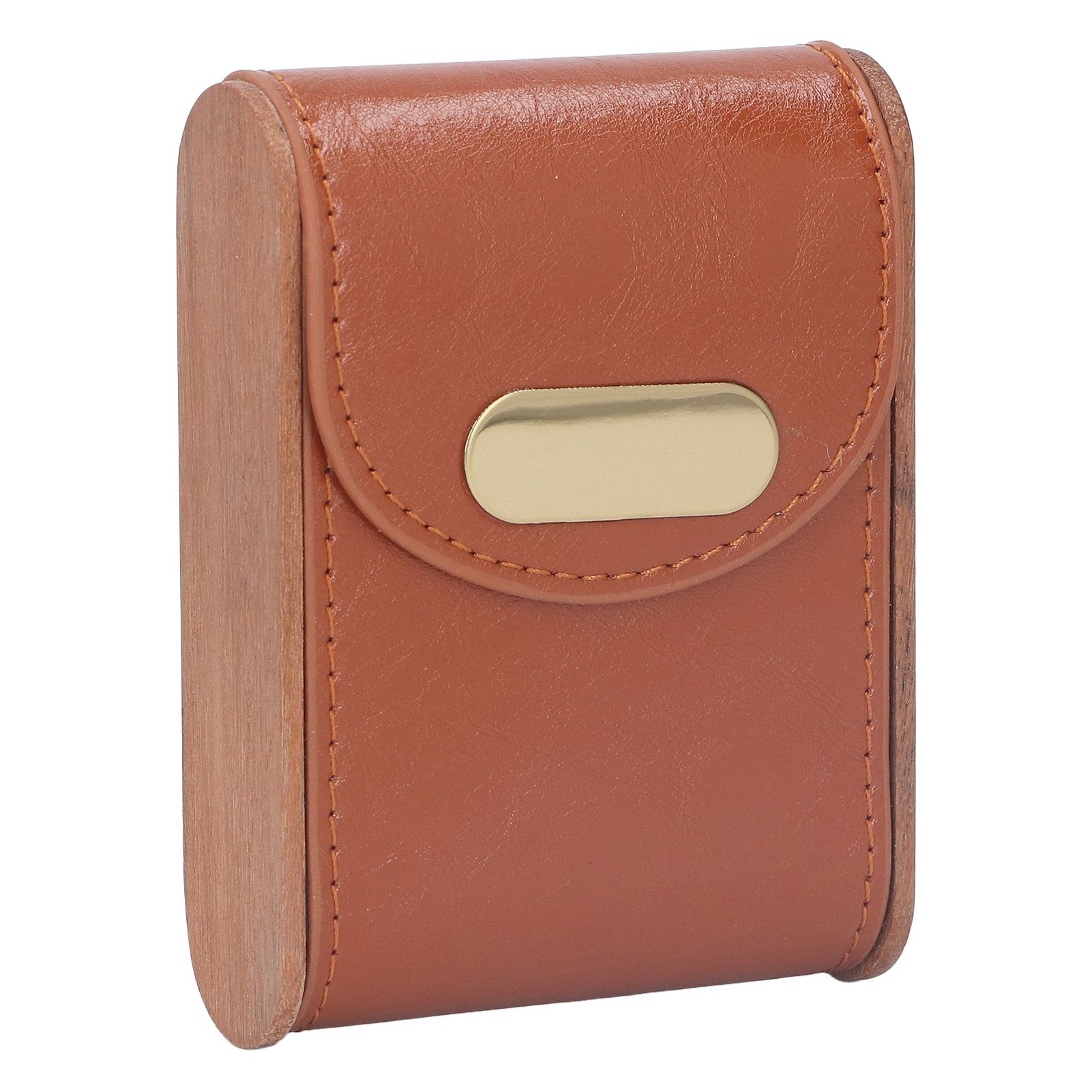 Wooden Cigar Case Box PU Cover Cigarette Holder for 20Pcs Smoking Accessories for Men Women Apricot - Image 3