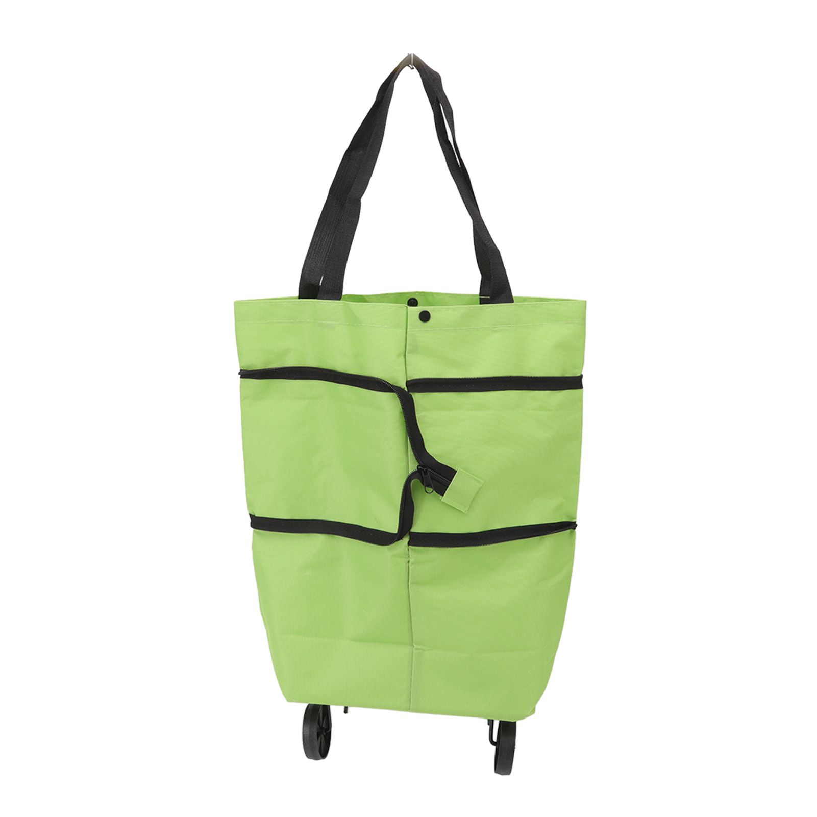 Shopping Cart Foldable Bag Large Capacity Zipper Design Oxford Cloth with Wheel for Camping Green - Image 1