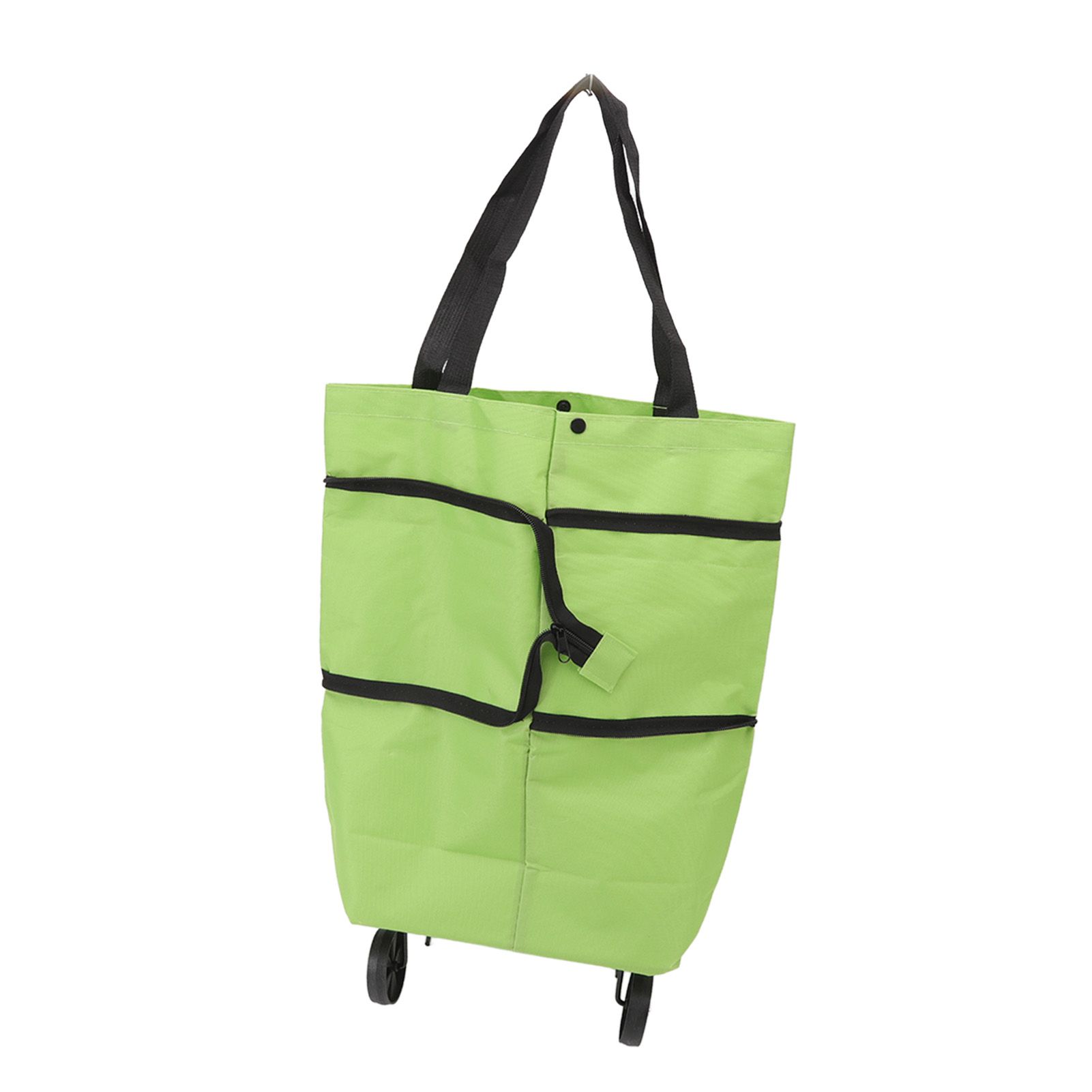 Shopping Cart Foldable Bag Large Capacity Zipper Design Oxford Cloth with Wheel for Camping Green - Image 2
