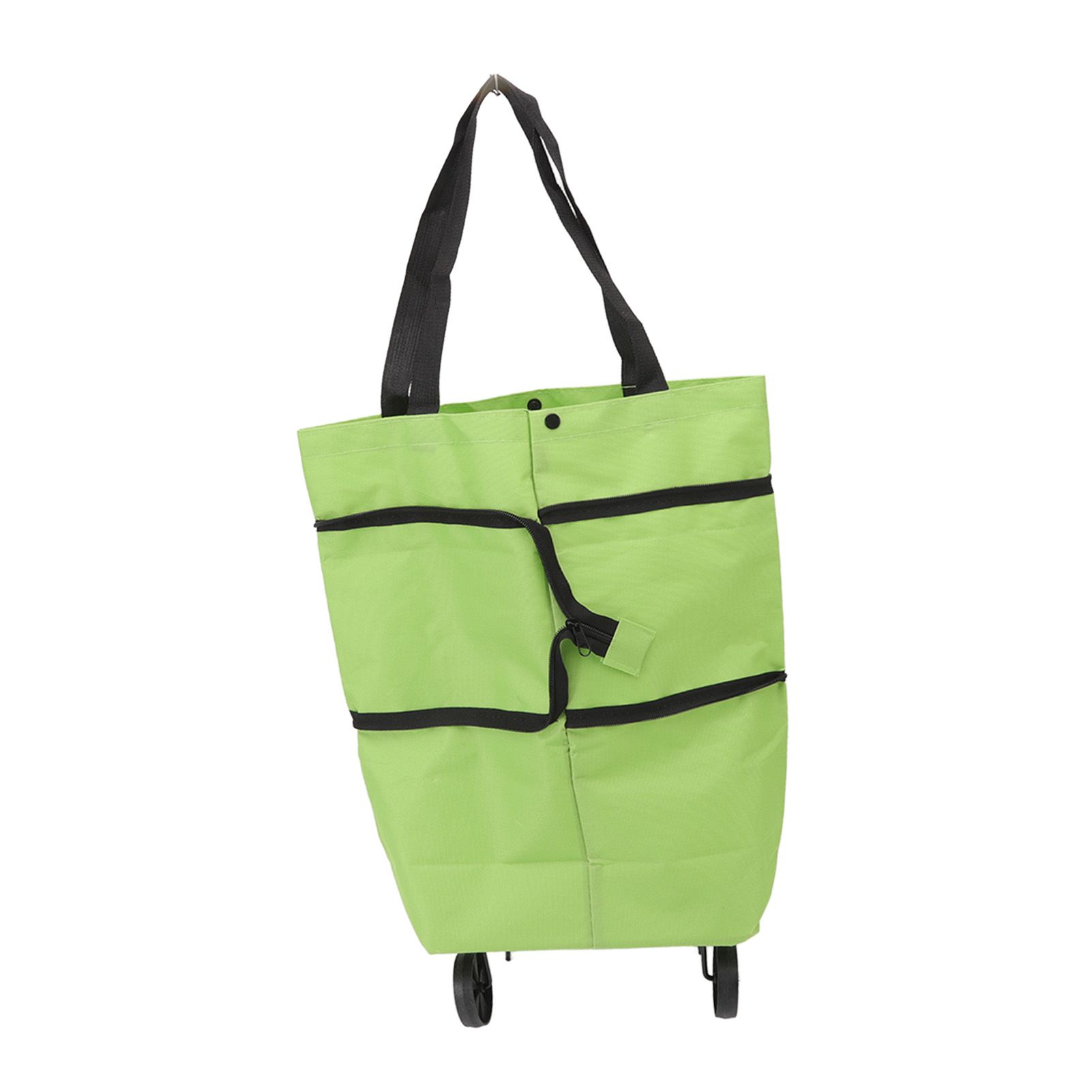 Shopping Cart Foldable Bag Large Capacity Zipper Design Oxford Cloth with Wheel for Camping Green - Image 3
