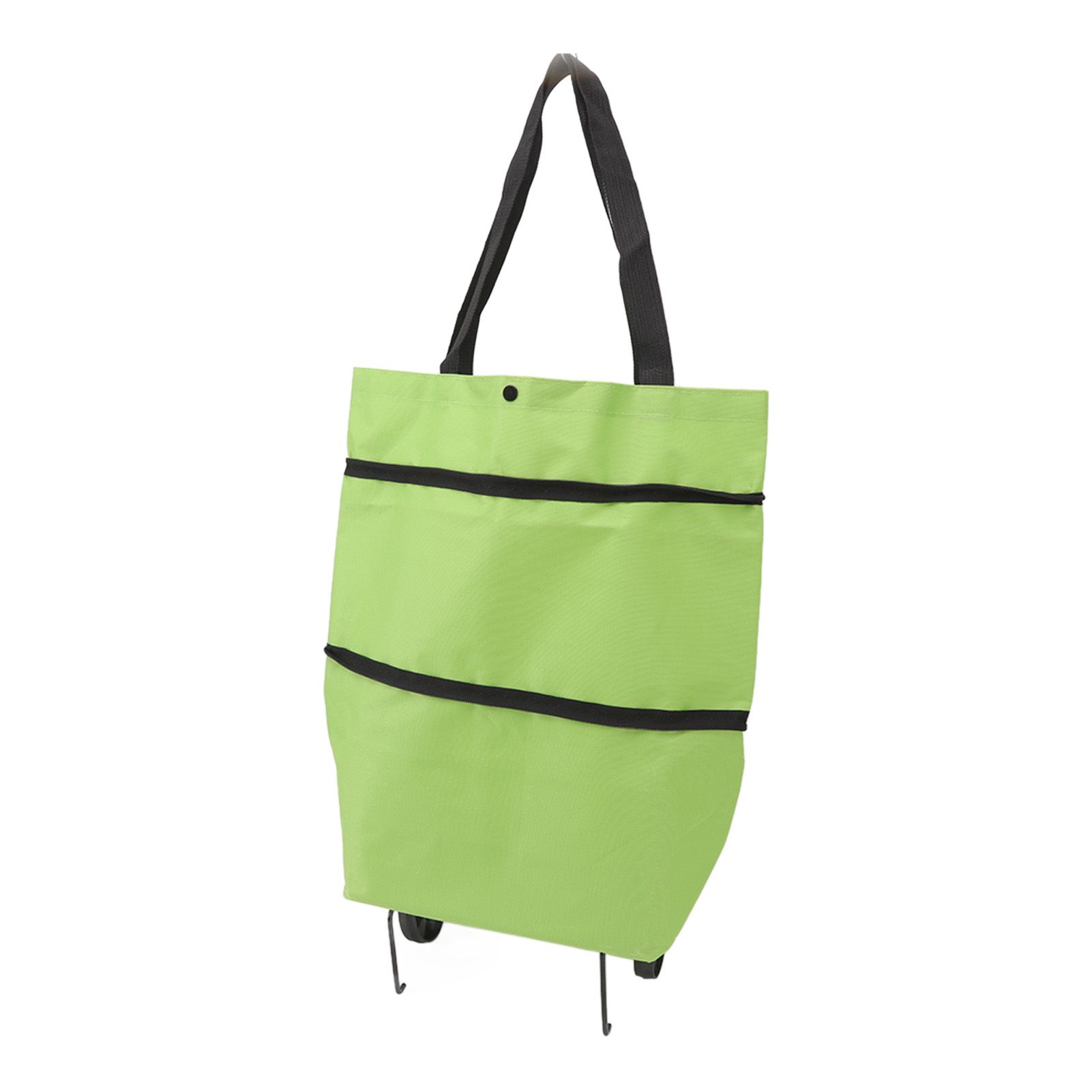 Shopping Cart Foldable Bag Large Capacity Zipper Design Oxford Cloth with Wheel for Camping Green - Image 4