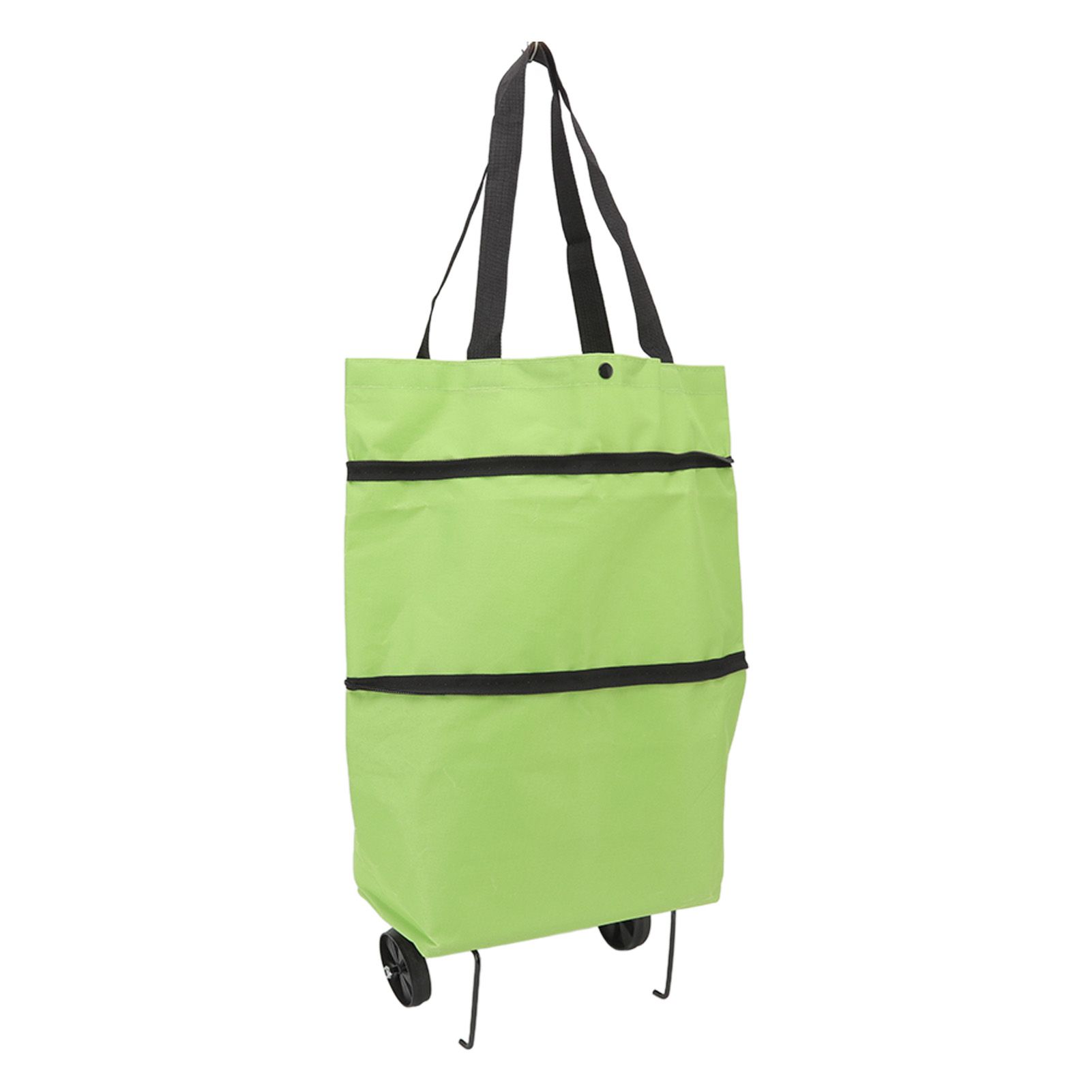 Shopping Cart Foldable Bag Large Capacity Zipper Design Oxford Cloth with Wheel for Camping Green - Image 5