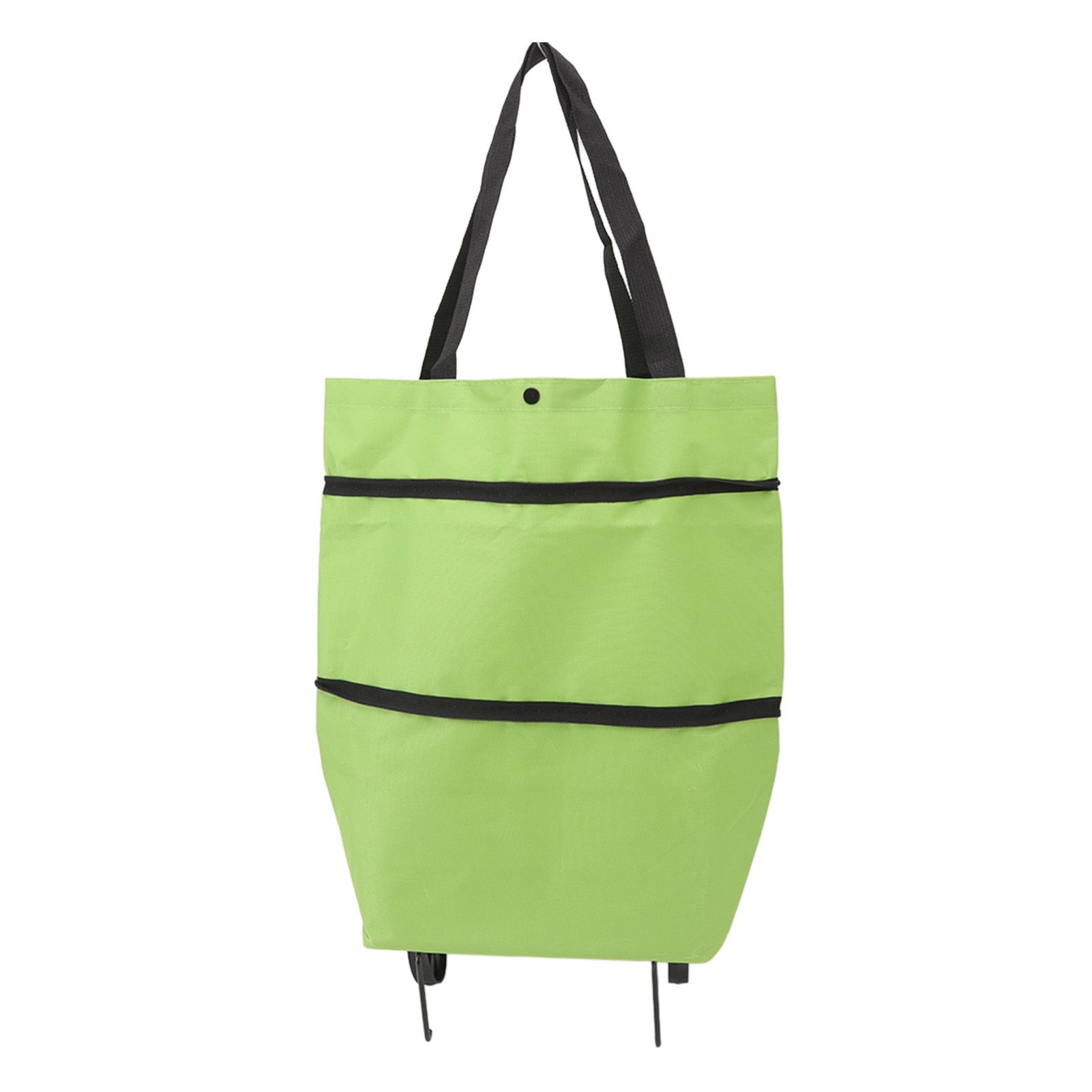 Shopping Cart Foldable Bag Large Capacity Zipper Design Oxford Cloth with Wheel for Camping Green - Image 6