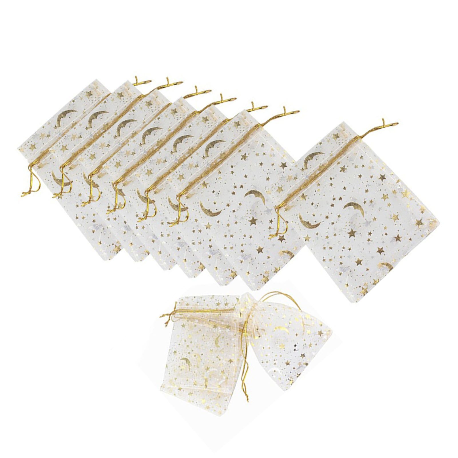 100 Pcs Drawstring Mesh Bag 9x12cm Star Moon Pattern Organza Fabric Fashionable Style Favor Pouch for Weddings Party - Image 4