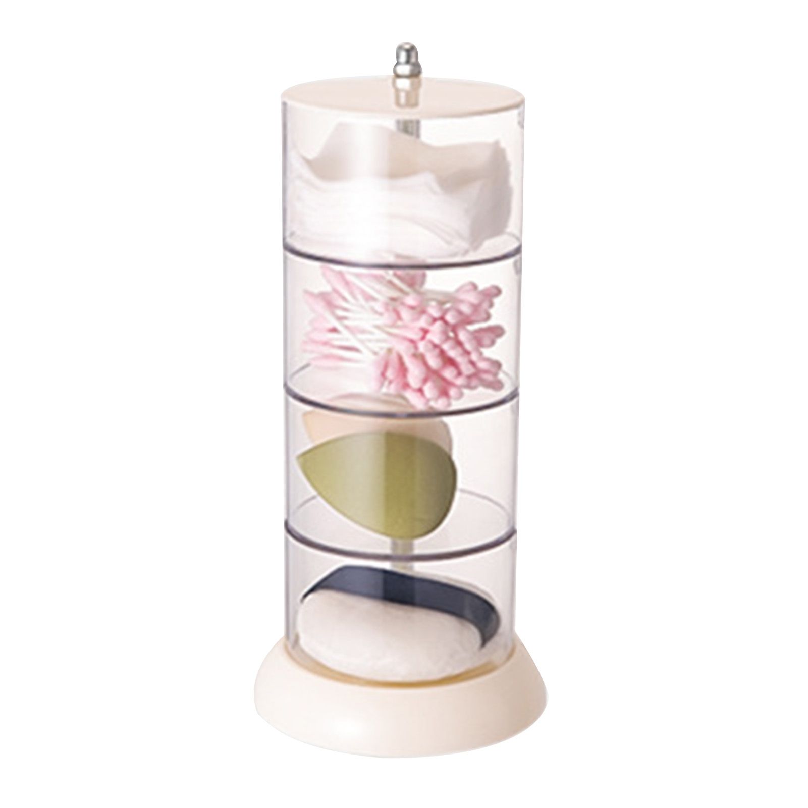 Multi Layer Powder Puff Organizer Breathable Dustproof Earring White Rotatable Container for Home 4 Tiers - Image 1