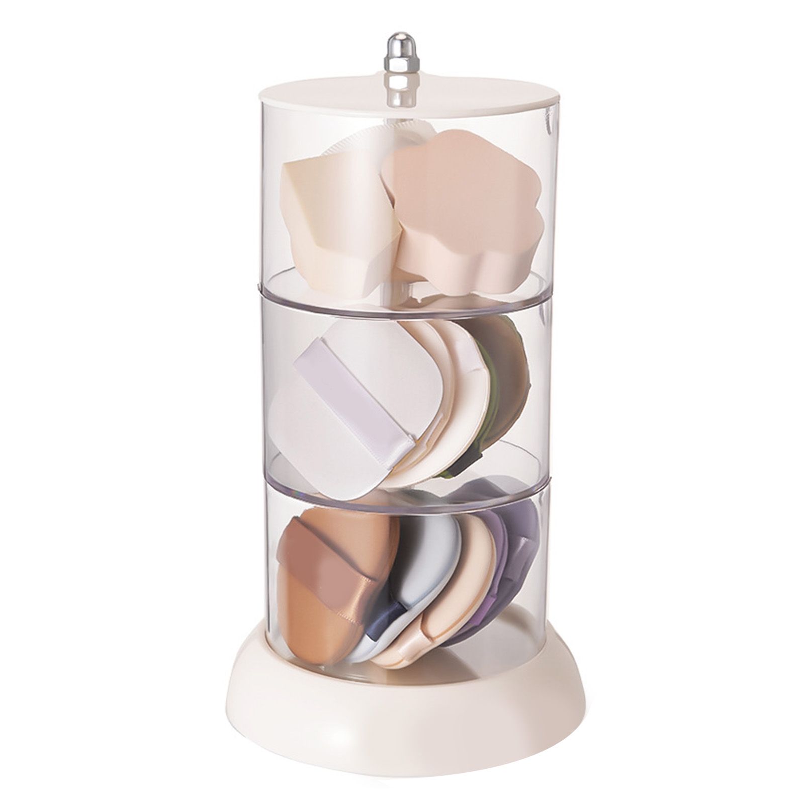 Multi Layer Powder Puff Organizer Breathable Dustproof Earring White Rotatable Container for Home 3 Tiers - Image 1