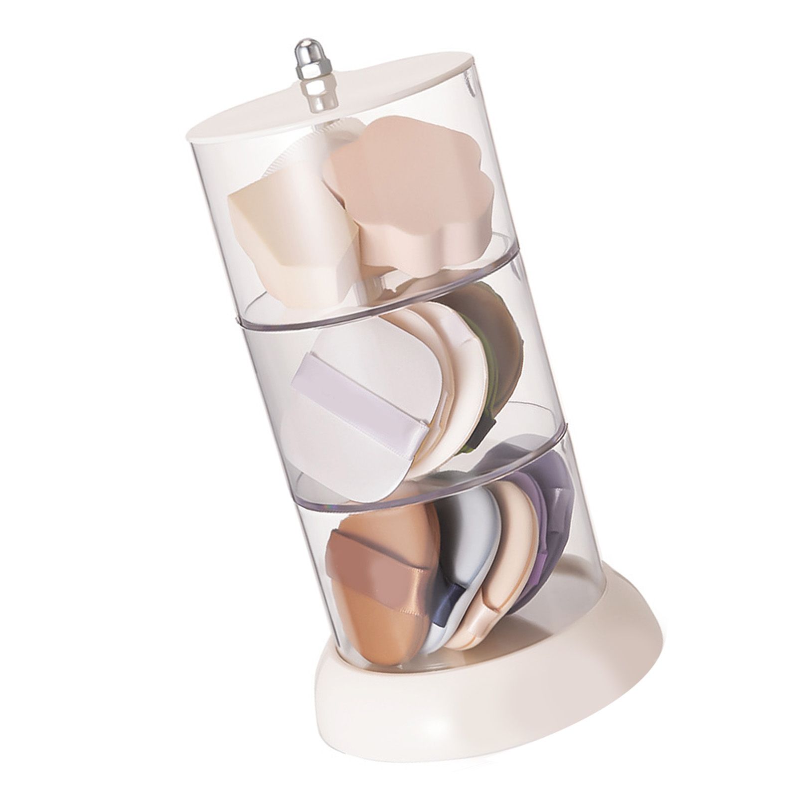 Multi Layer Powder Puff Organizer Breathable Dustproof Earring White Rotatable Container for Home 3 Tiers - Image 2